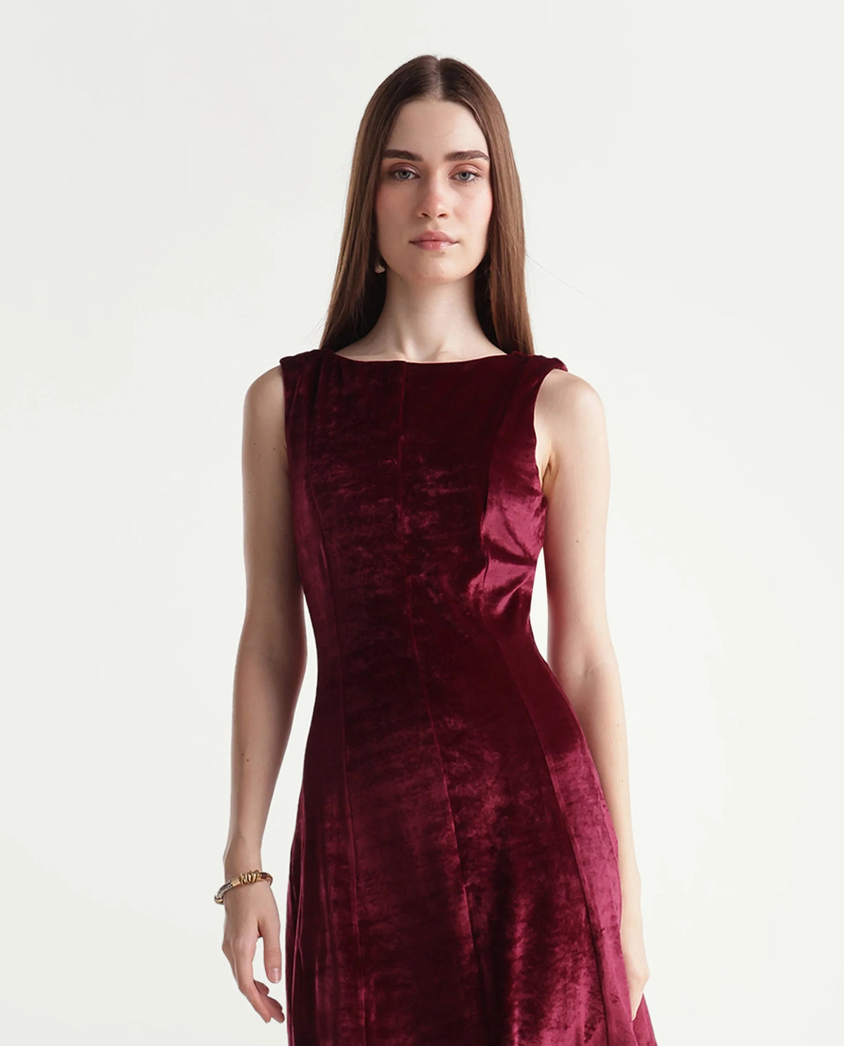 Rareism Women's Potac Maroon Polyester Blend Crew Neck Fit And Flare Plain Dress