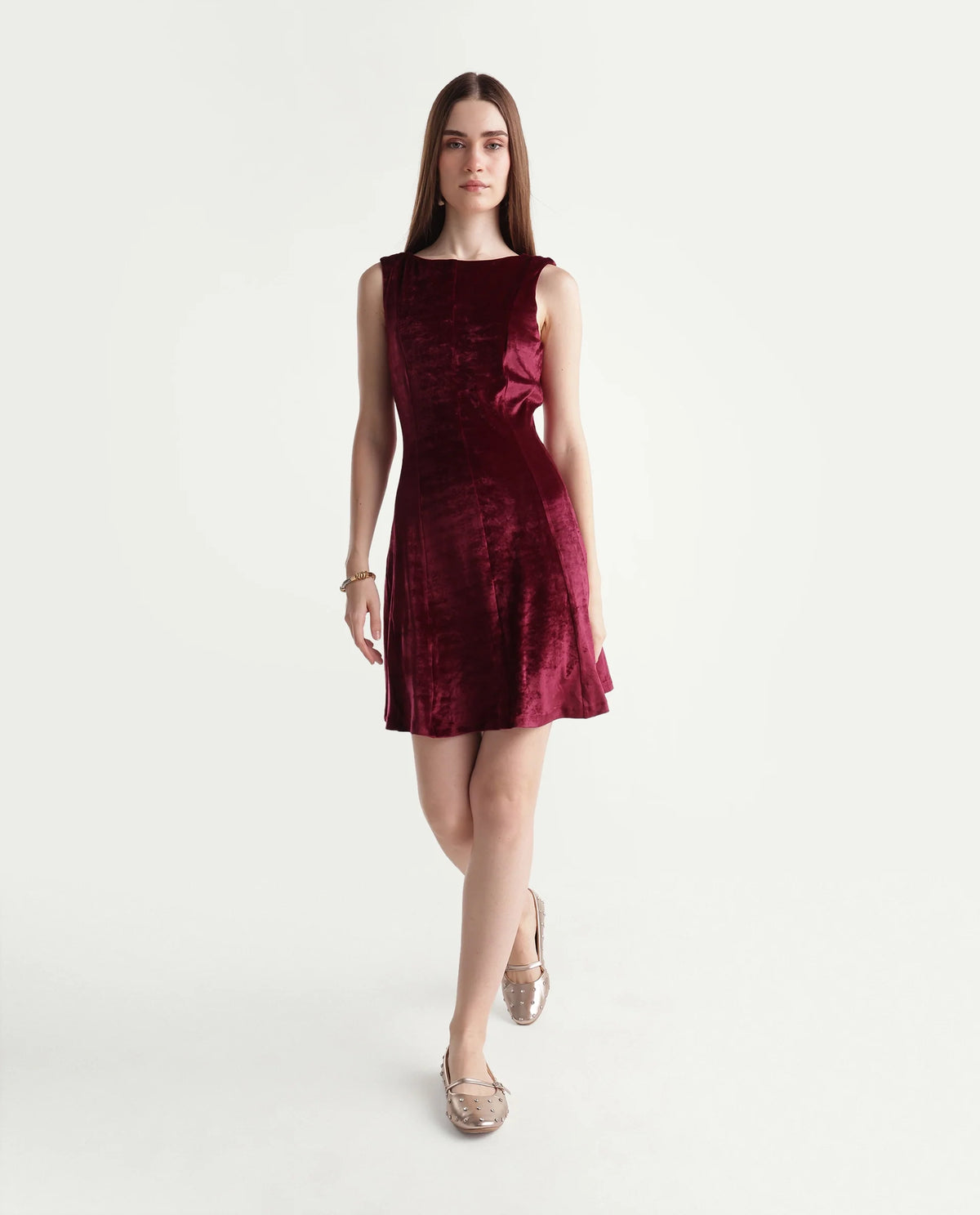 Rareism Women's Potac Maroon Polyester Blend Crew Neck Fit And Flare Plain Dress