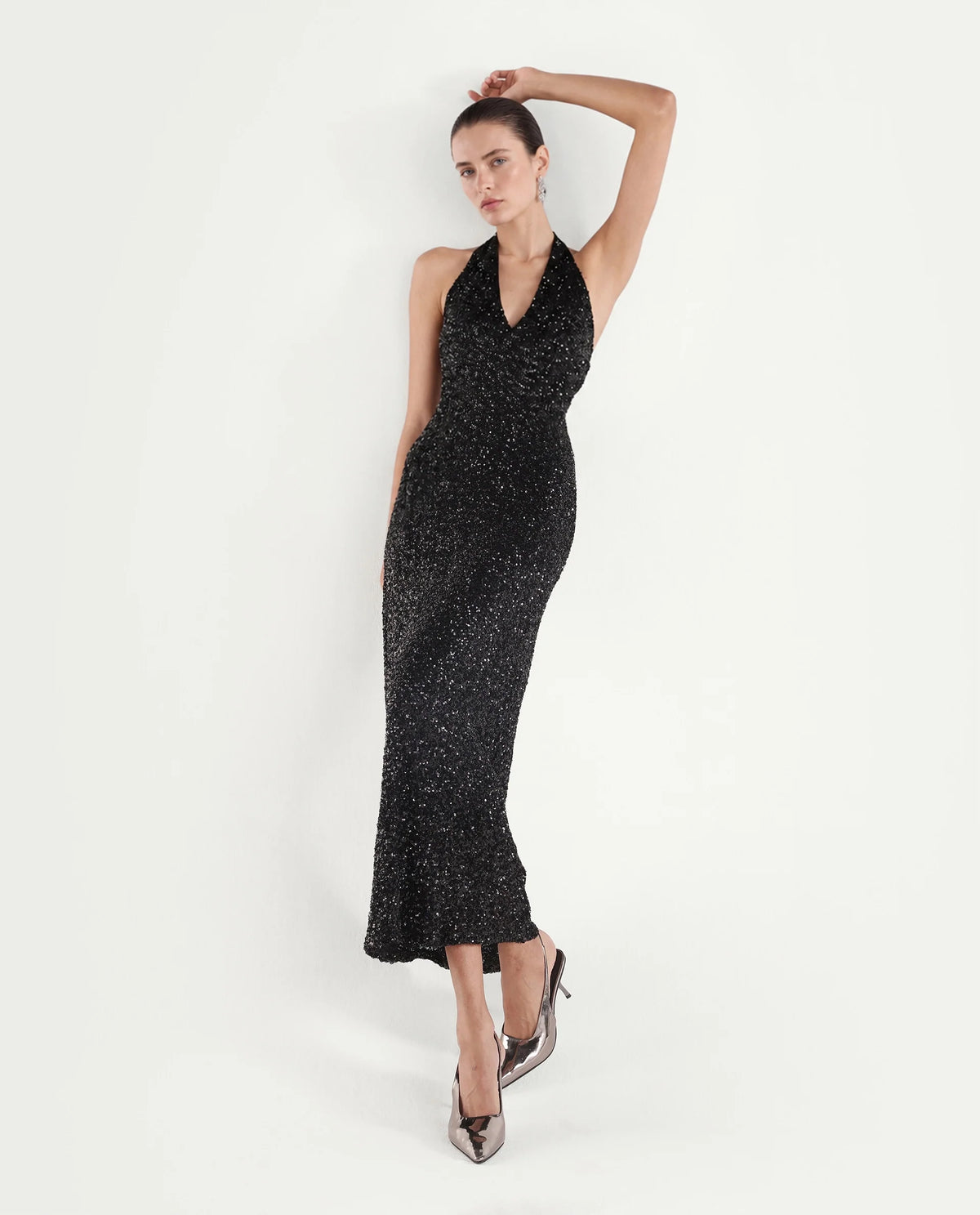 Rareism Women's Pimlico Black Cotton Blend V-Neck Bodycon Floral Print Dress