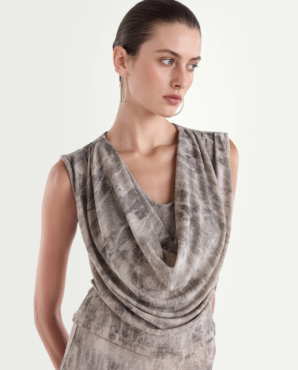Rareism Women's Padel-B Light Grey Nylon Blend Straight Abstract Print Skirt