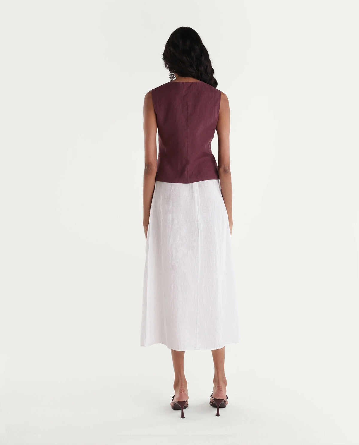 Rareism Women Lily-B Light White 100% Linen Plain A-Line Skirt