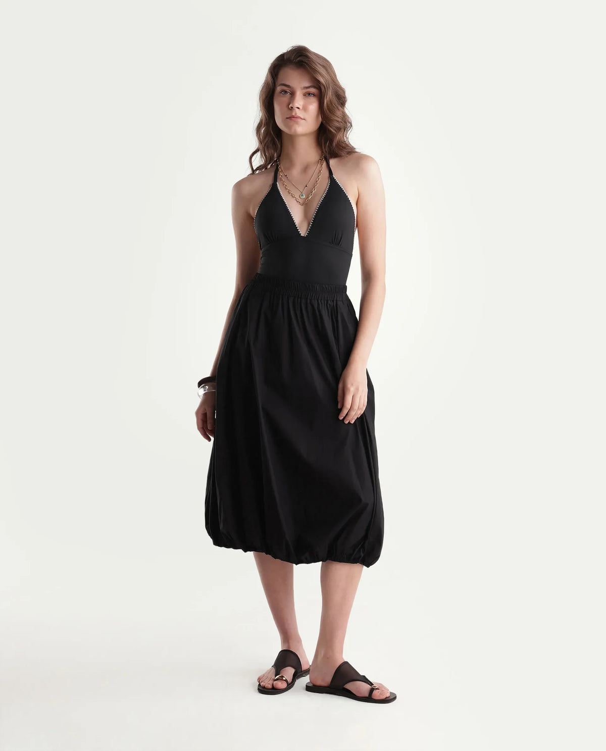 Rareism Women Onjara Primary Black Cotton Blend Plain Balloon Skirt