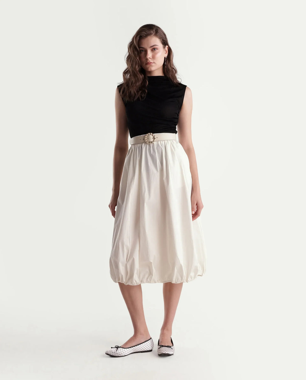 Rareism Women Onjara Primary Off White Cotton Blend Plain Balloon Skirt