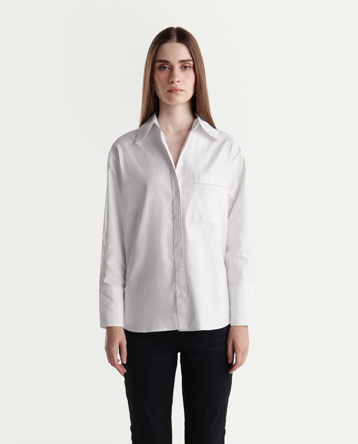 Rareism Women Onre Primary White Cotton Blend Spread Collar Plain Regular Shirt