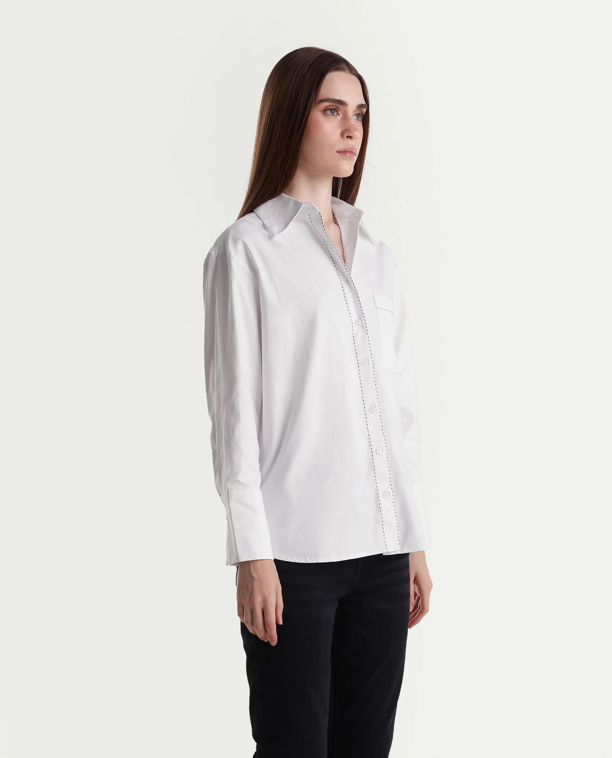 Rareism Women Onre Primary White Cotton Blend Spread Collar Plain Regular Shirt