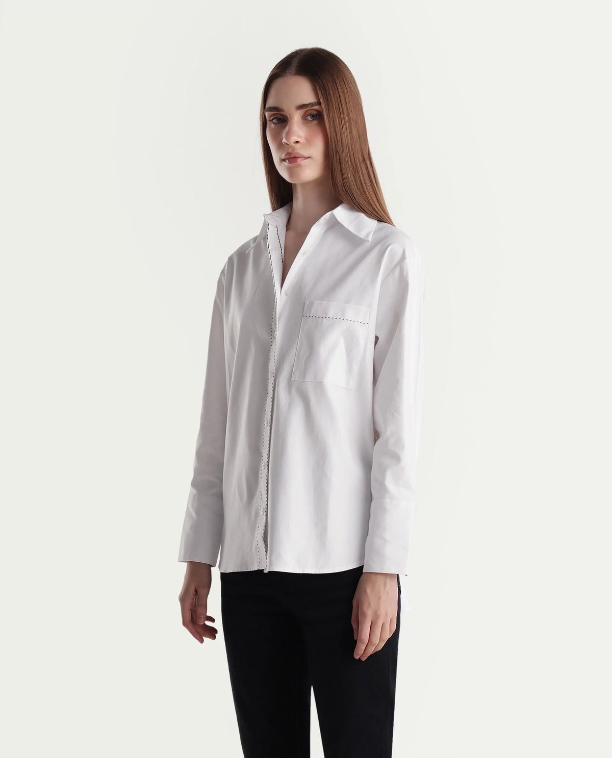 Rareism Women Onre Primary White Cotton Blend Spread Collar Plain Regular Shirt