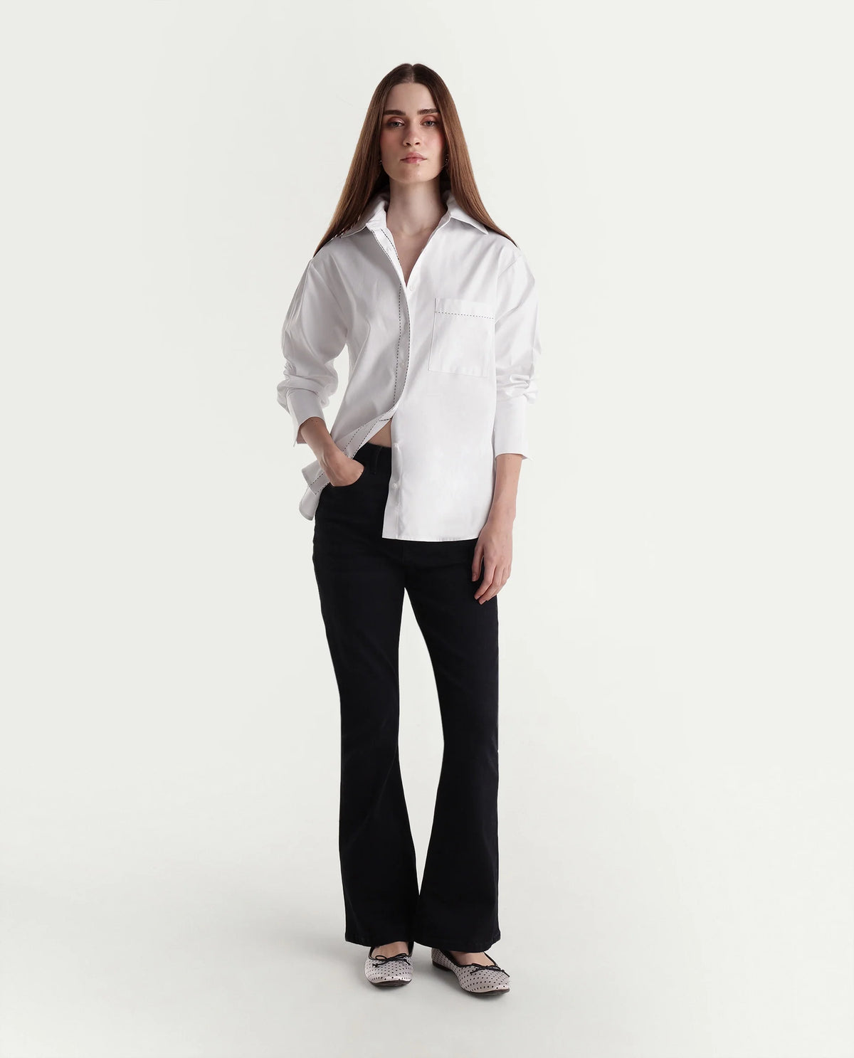 Rareism Women Onre Primary White Cotton Blend Spread Collar Plain Regular Shirt