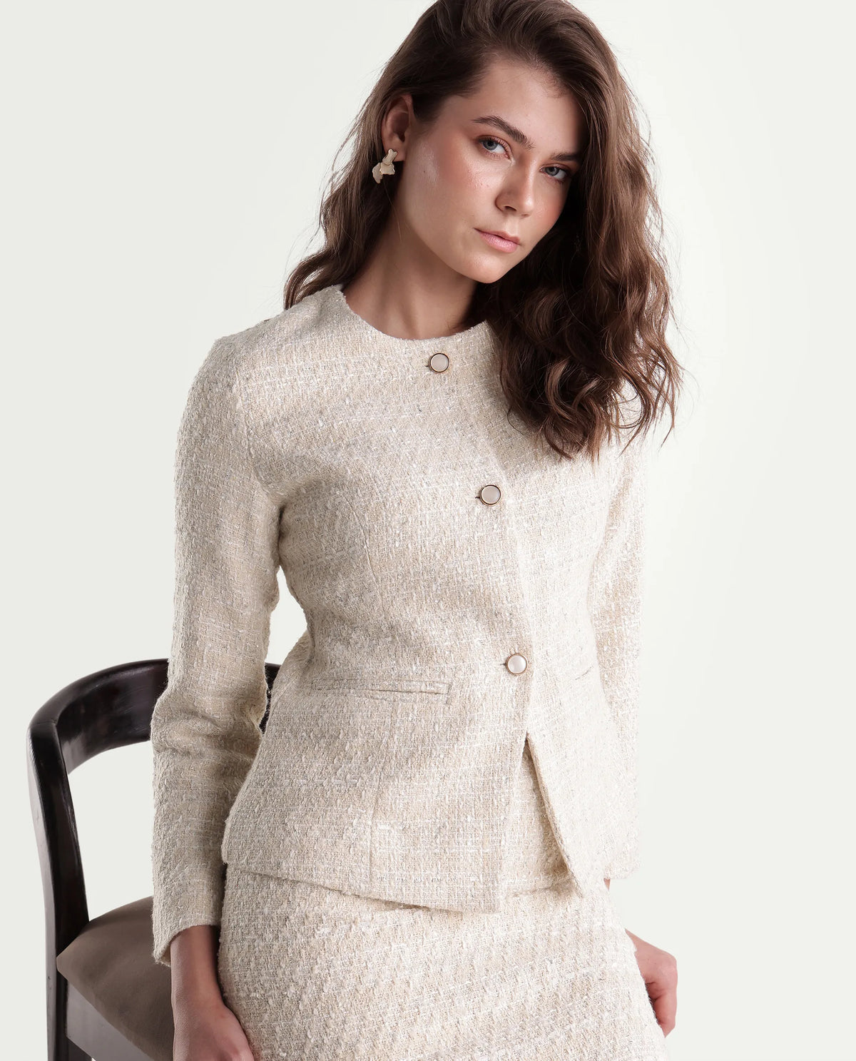 Rareism Women Onoat-J Primary Off White Polyester Blend Plain Regular Jacket