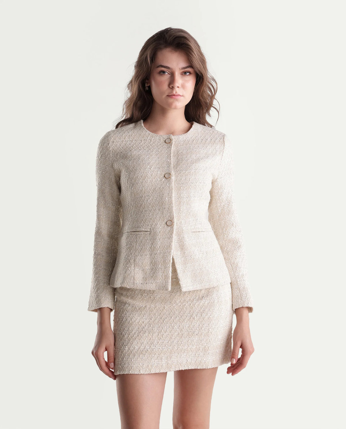 Rareism Women Onoat-J Primary Off White Polyester Blend Plain Regular Jacket
