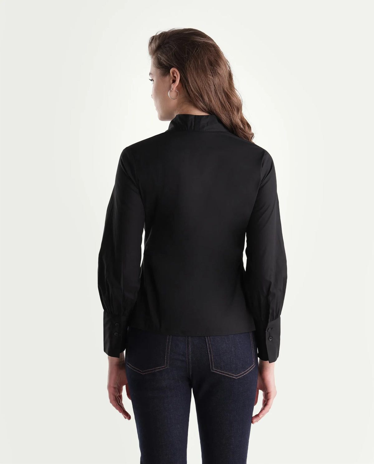 Rareism Women Onwynd Primary Black Cotton Blend Stand Collar Plain Regular Shirt