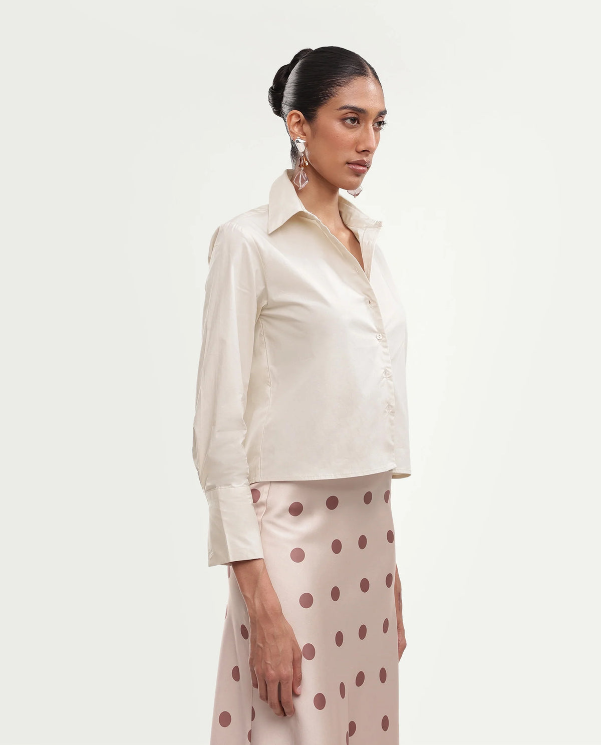 Rareism Women Onwrop Primary Beige Cotton Blend Spread Collar Plain Regular Shirt