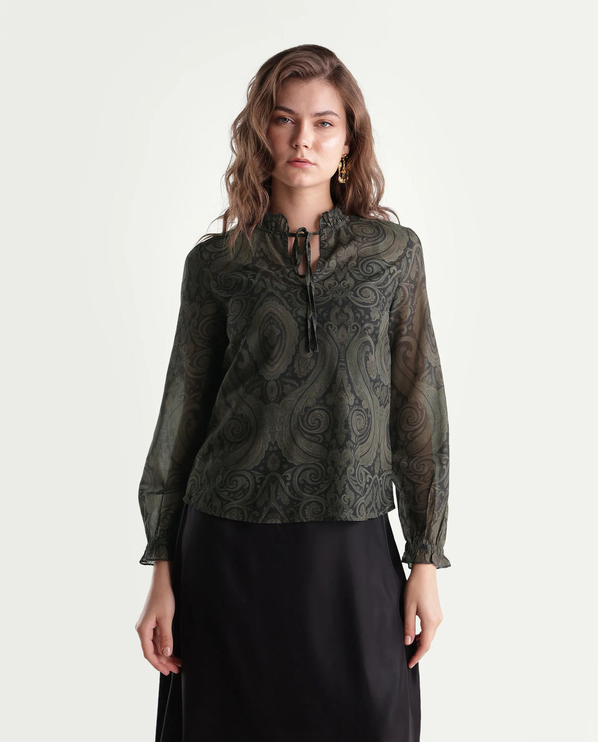 Rareism Womens Onfry Brown Polyester Regular Paisley Print Top