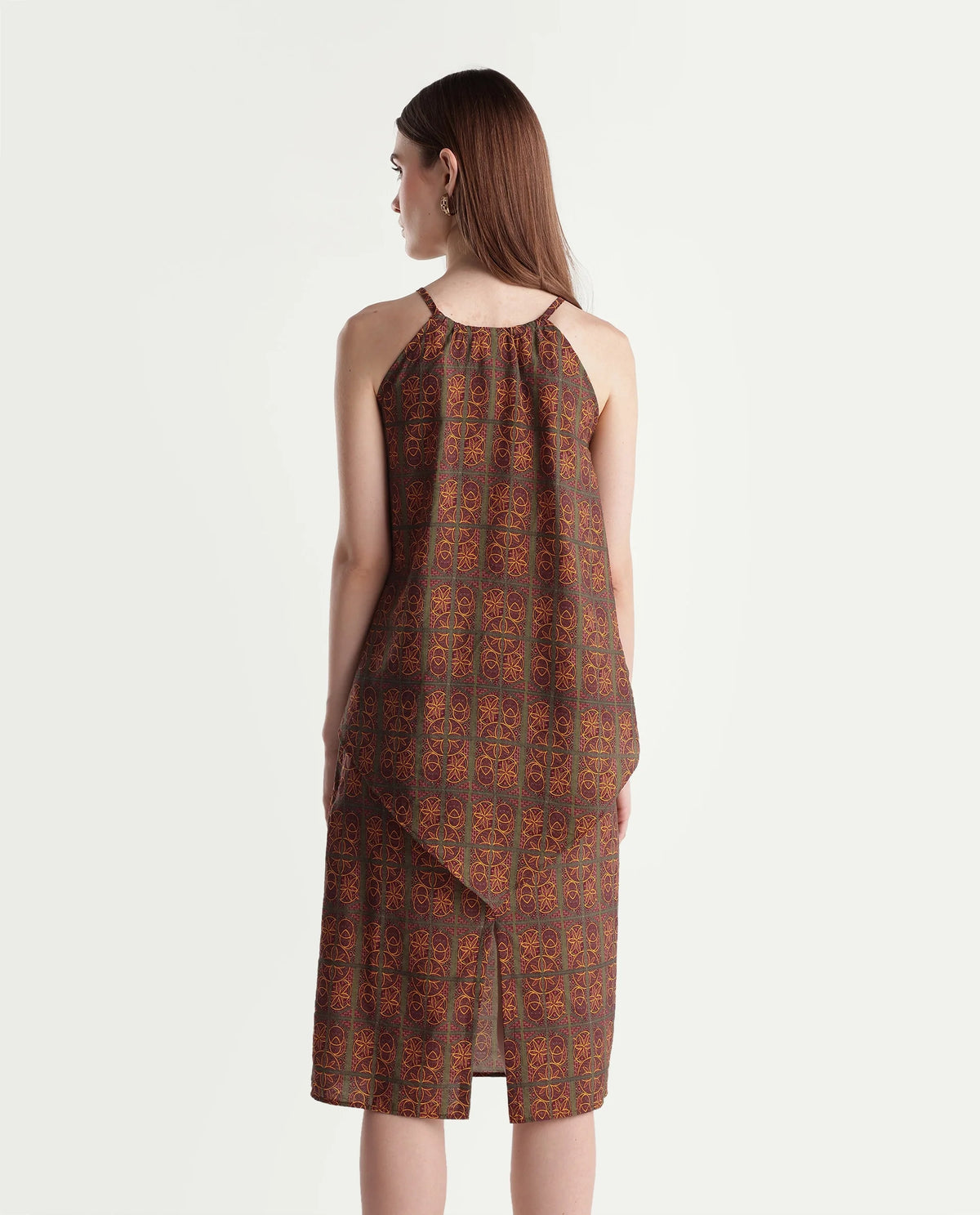 Rareism Womens Onfoj Mustard Viscose Blend Swing Ornamental Print Top