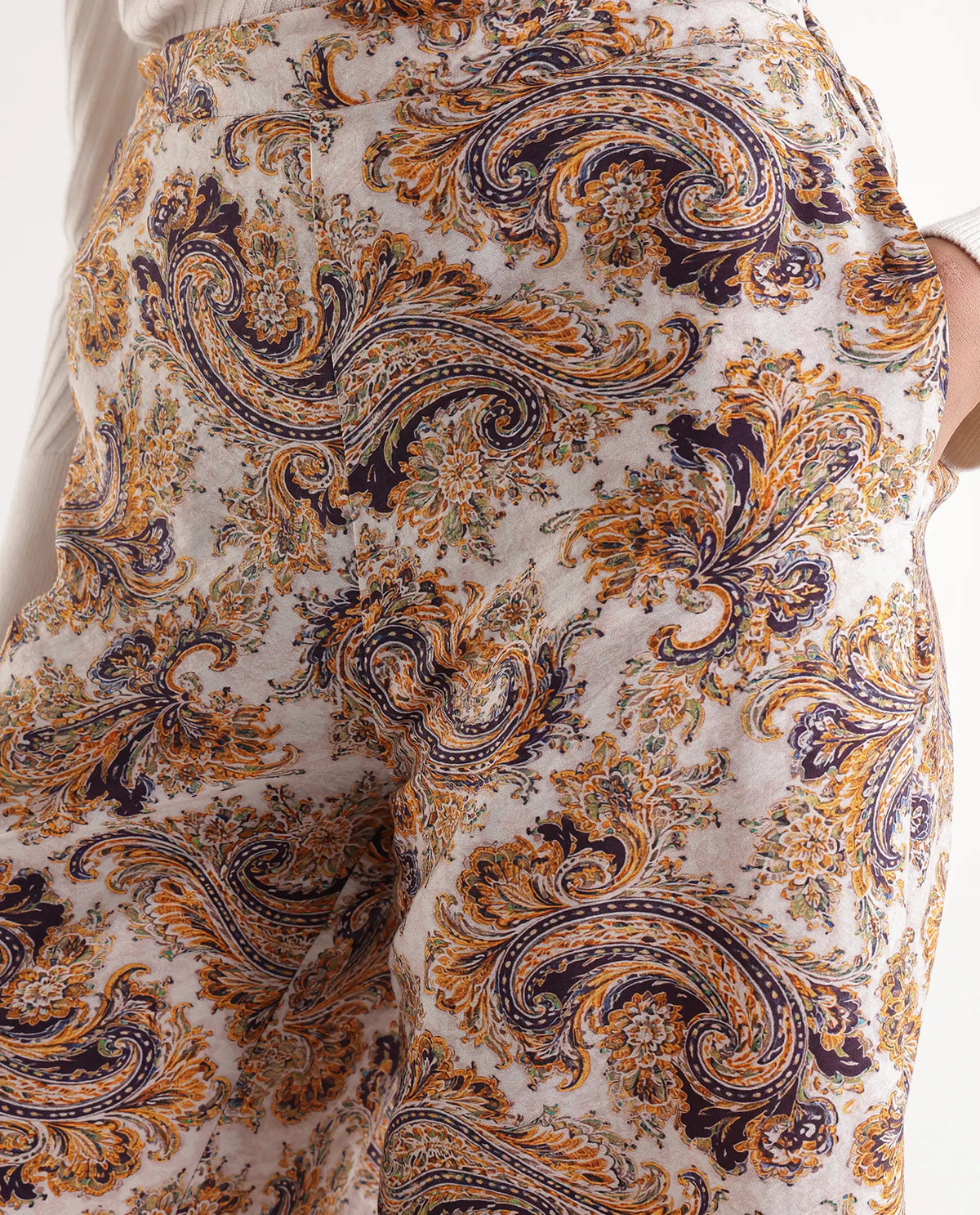 Rareism Womens Onfab-B Off White Viscose Blend Wide Leg Paisley Print Trouser