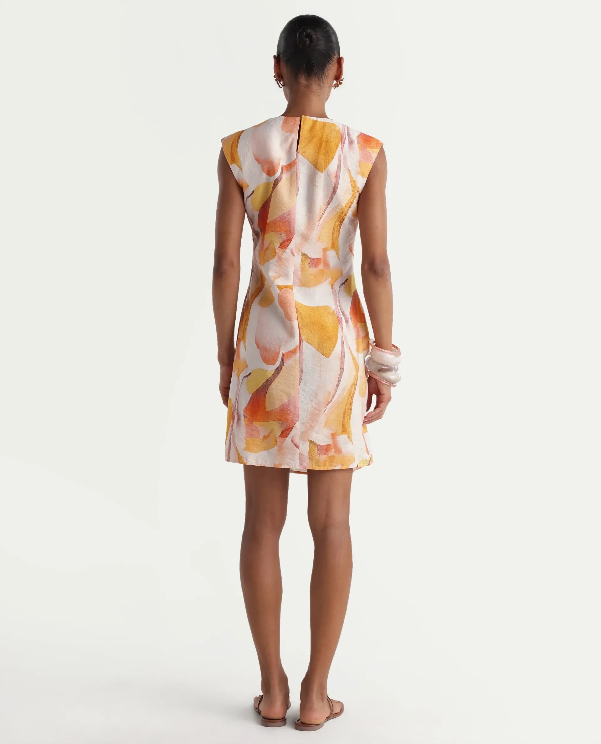 Rareism Women's Ruca Multi Viscose Blend Crew Neck Fitted Printed Dress