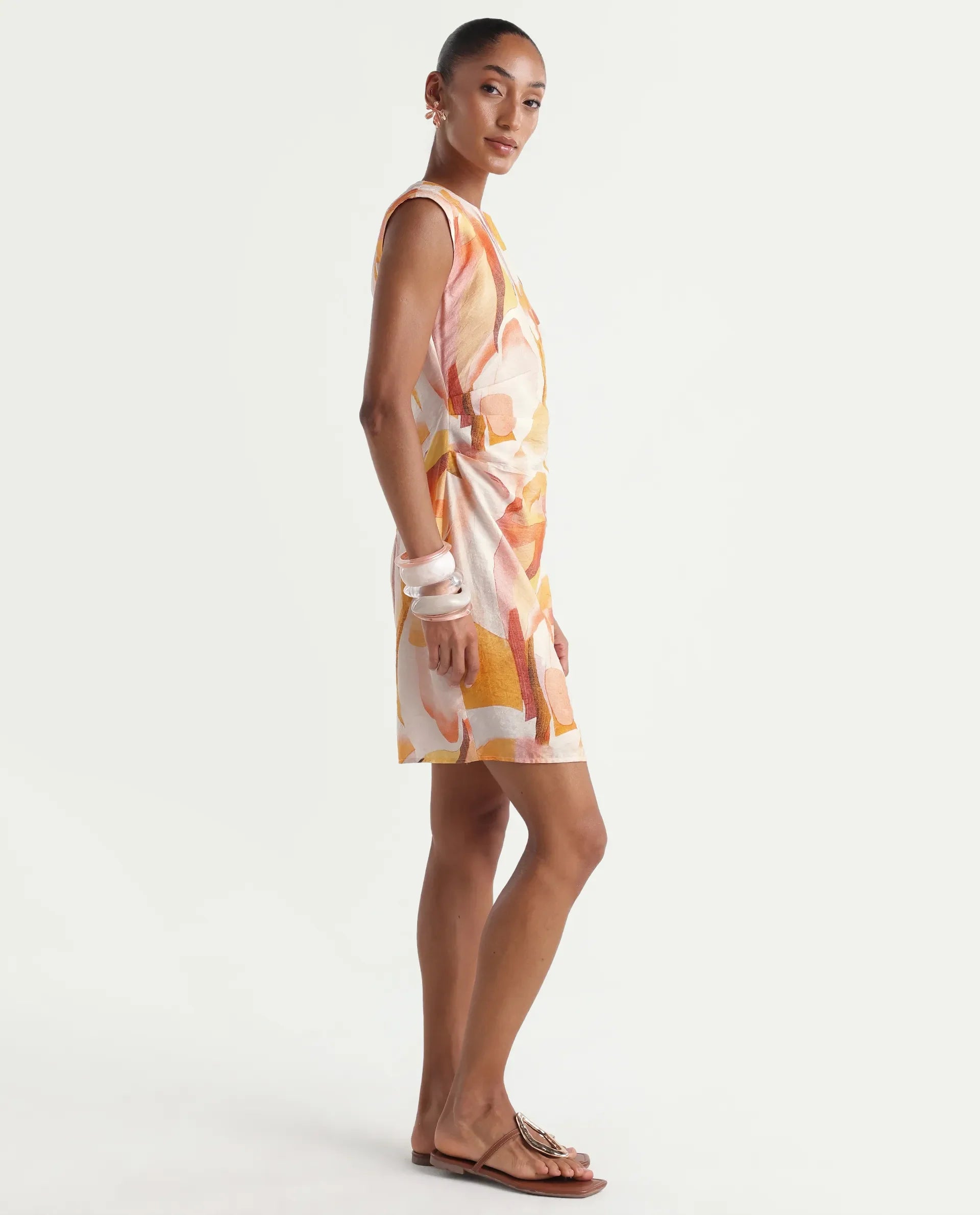 Rareism Women's Ruca Multi Viscose Blend Crew Neck Fitted Printed Dress