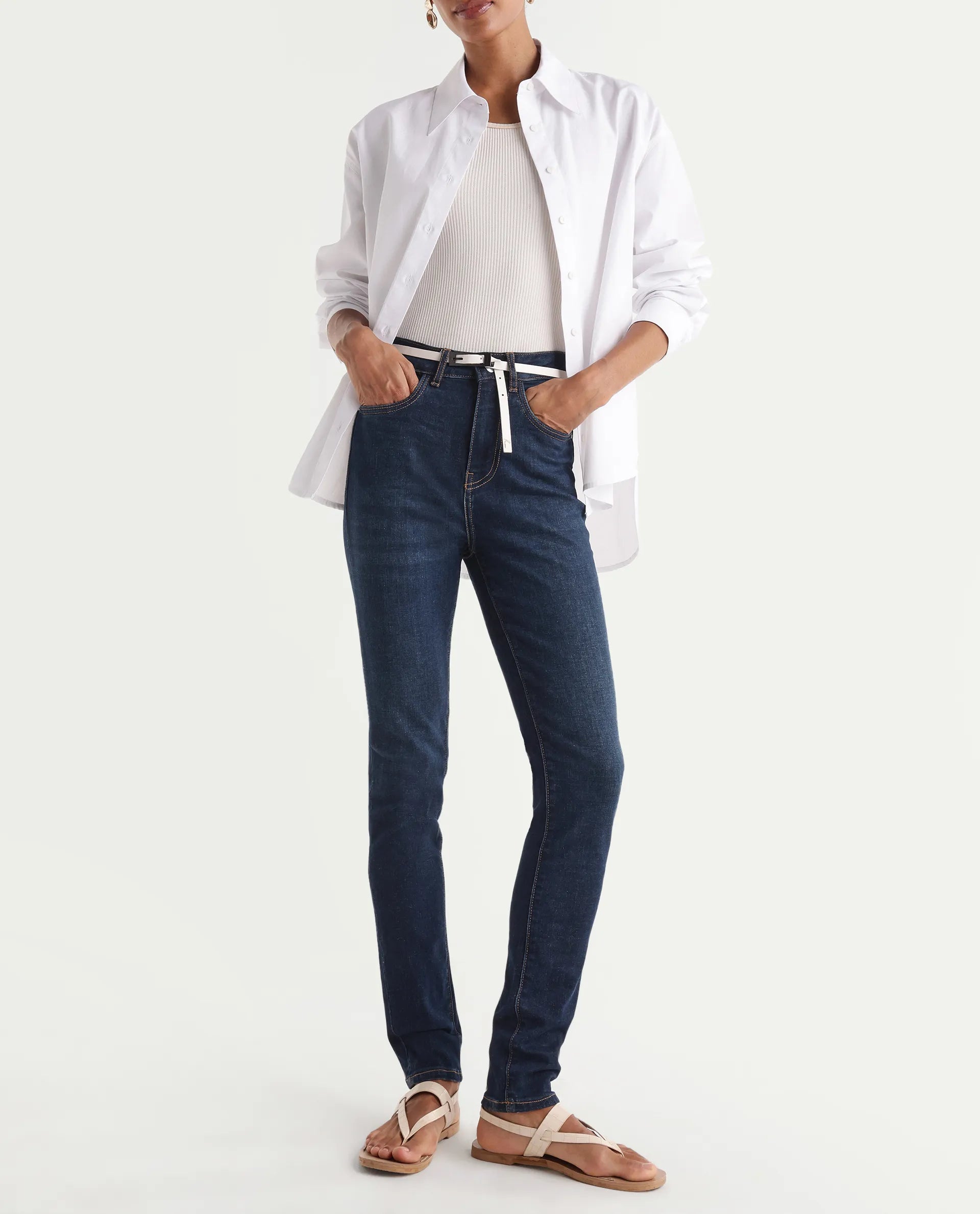 Rareism Women's Skenyo Dark Navy Cotton Blend Skinny Fit Plain Jeans