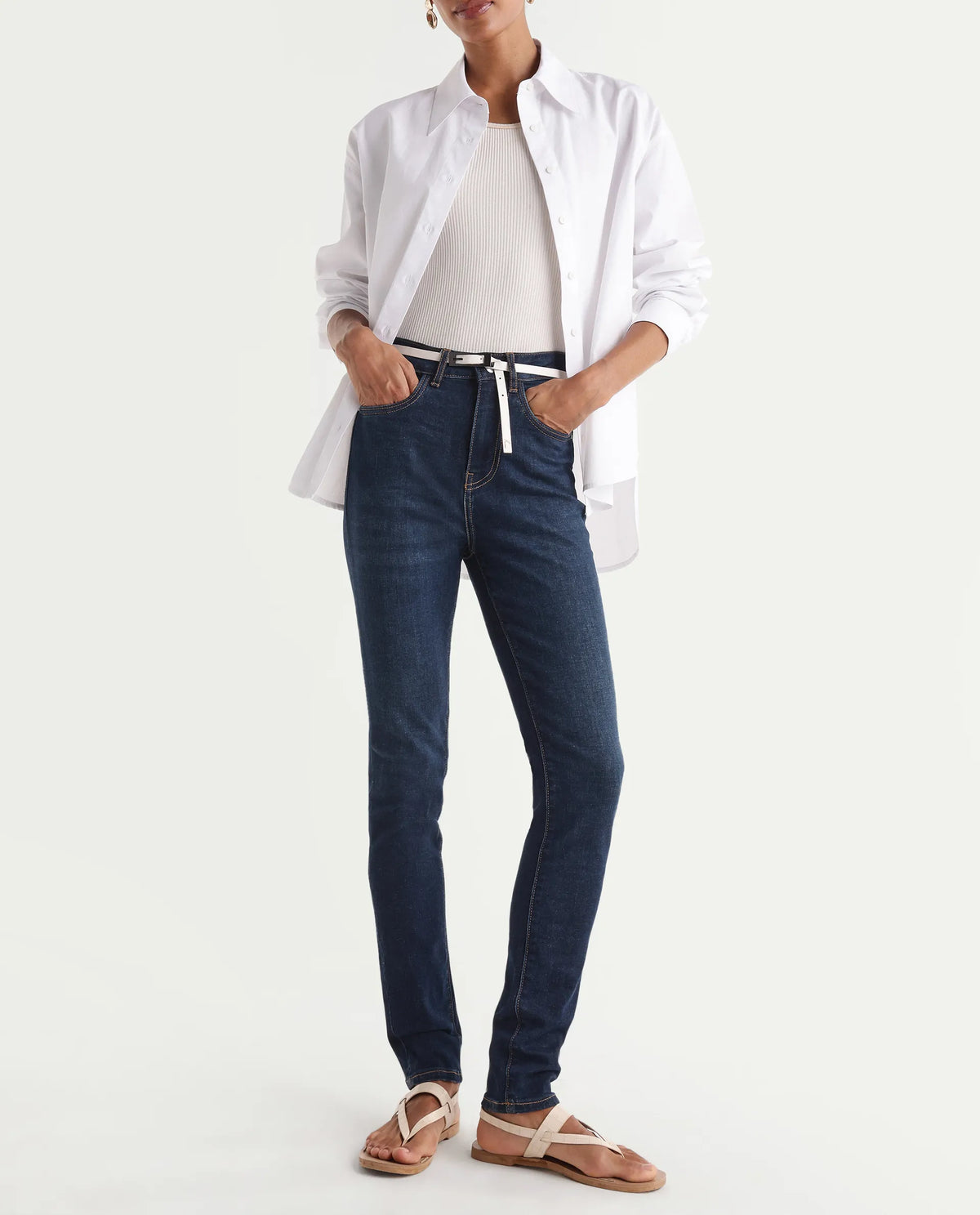 Rareism Women's Skenyo Dark Navy Cotton Blend Skinny Fit Plain Jeans