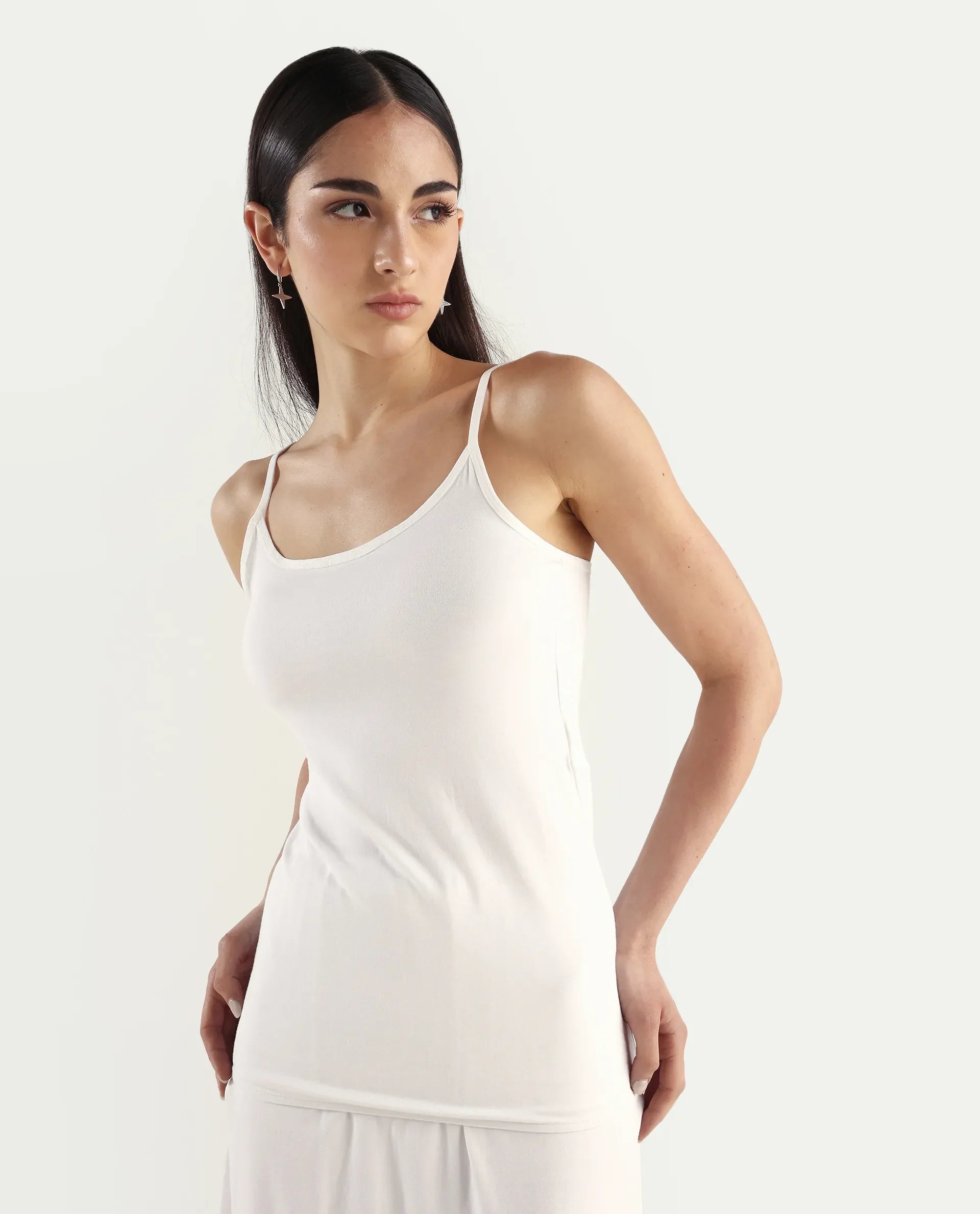 Rareism Women's Slipon White Shoulder Strap Plain Shoulder Strap Regular Fit Inner Wear Slip