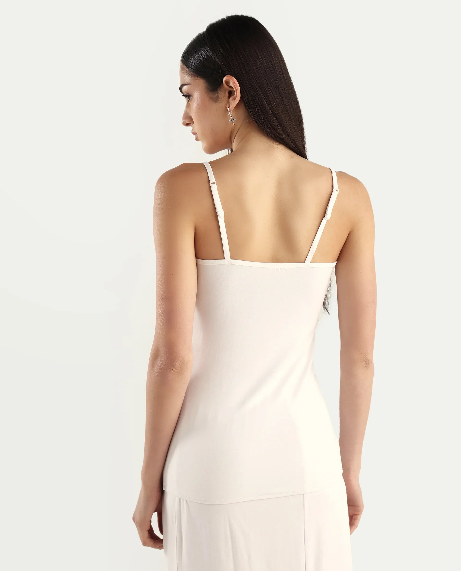 Rareism Women's Slipon White Shoulder Strap Plain Shoulder Strap Regular Fit Inner Wear Slip