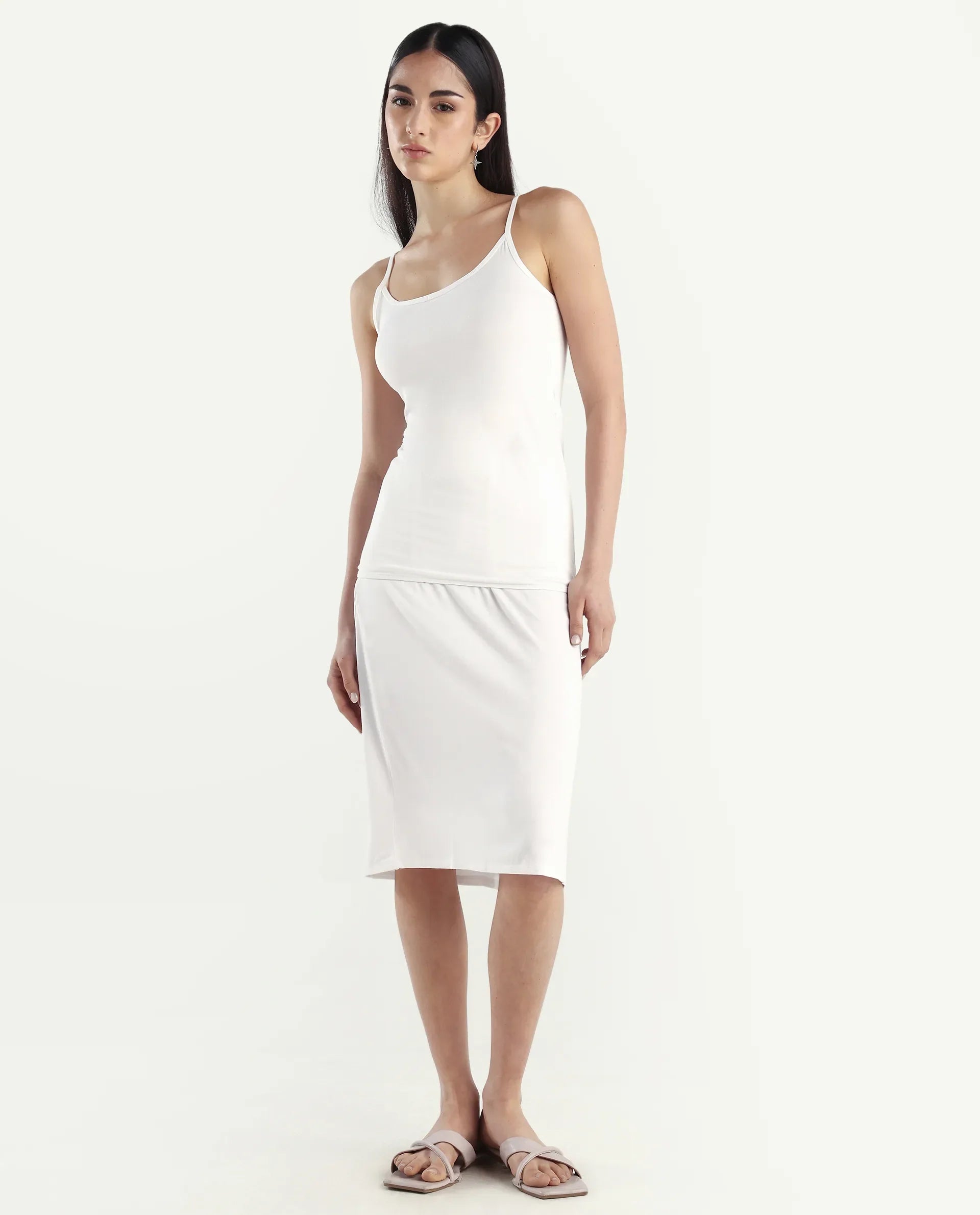 Rareism Women's Slipon White Shoulder Strap Plain Shoulder Strap Regular Fit Inner Wear Slip