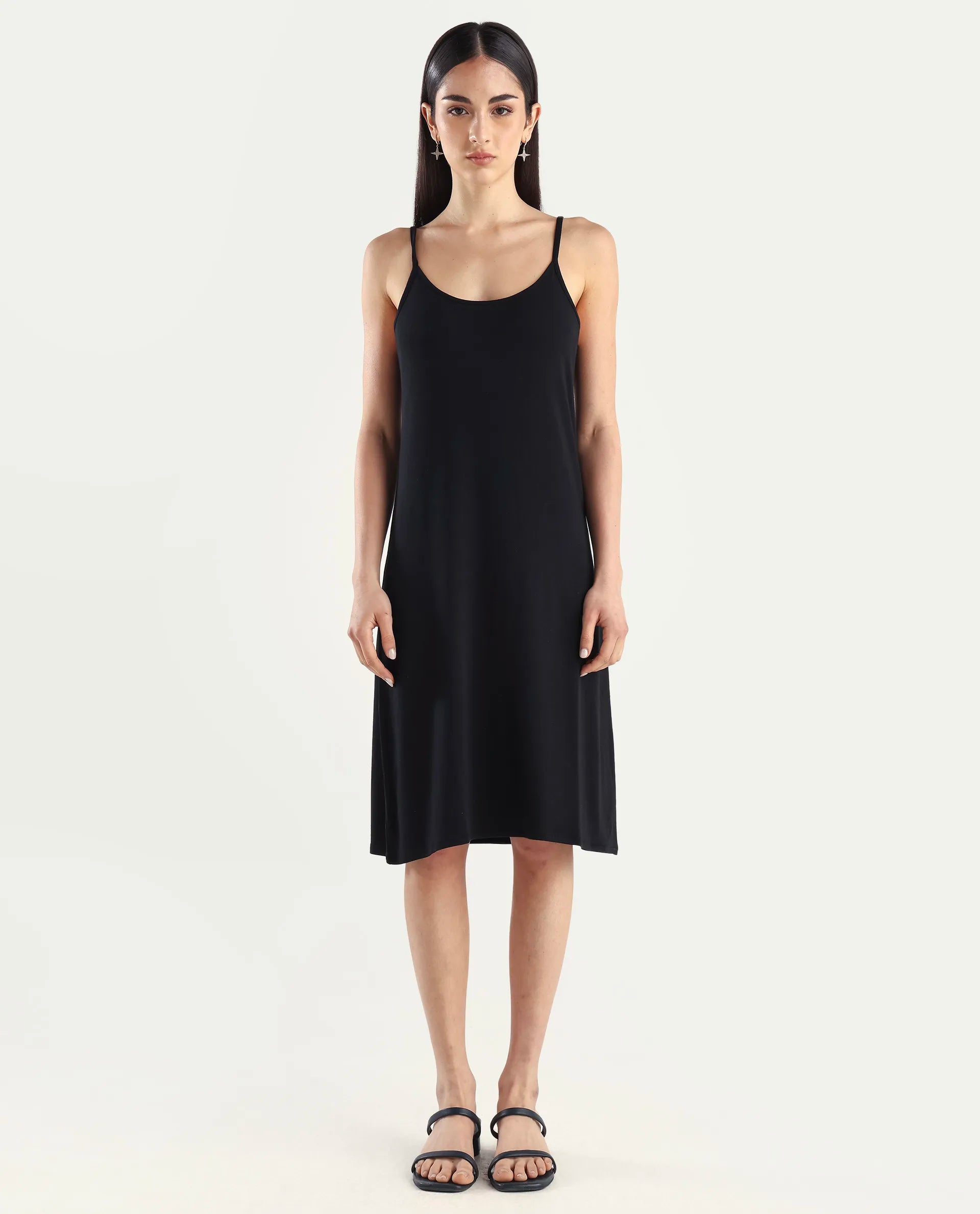 Rareism Women's Slippy Black Shoulder Strap Plain Shoulder Strap Mini Straight Fit Inner Wear