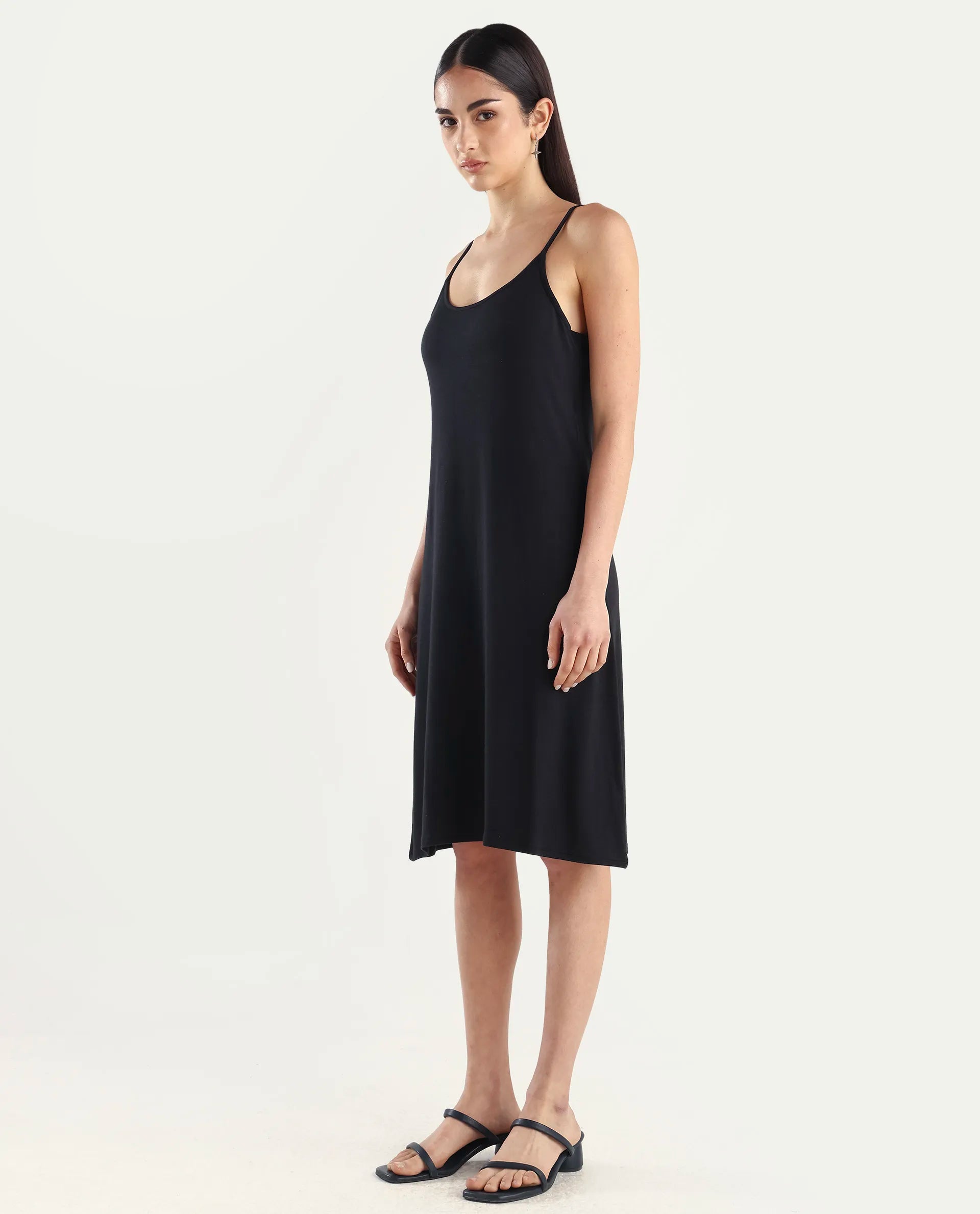 Rareism Women's Slippy Black Shoulder Strap Plain Shoulder Strap Mini Straight Fit Inner Wear