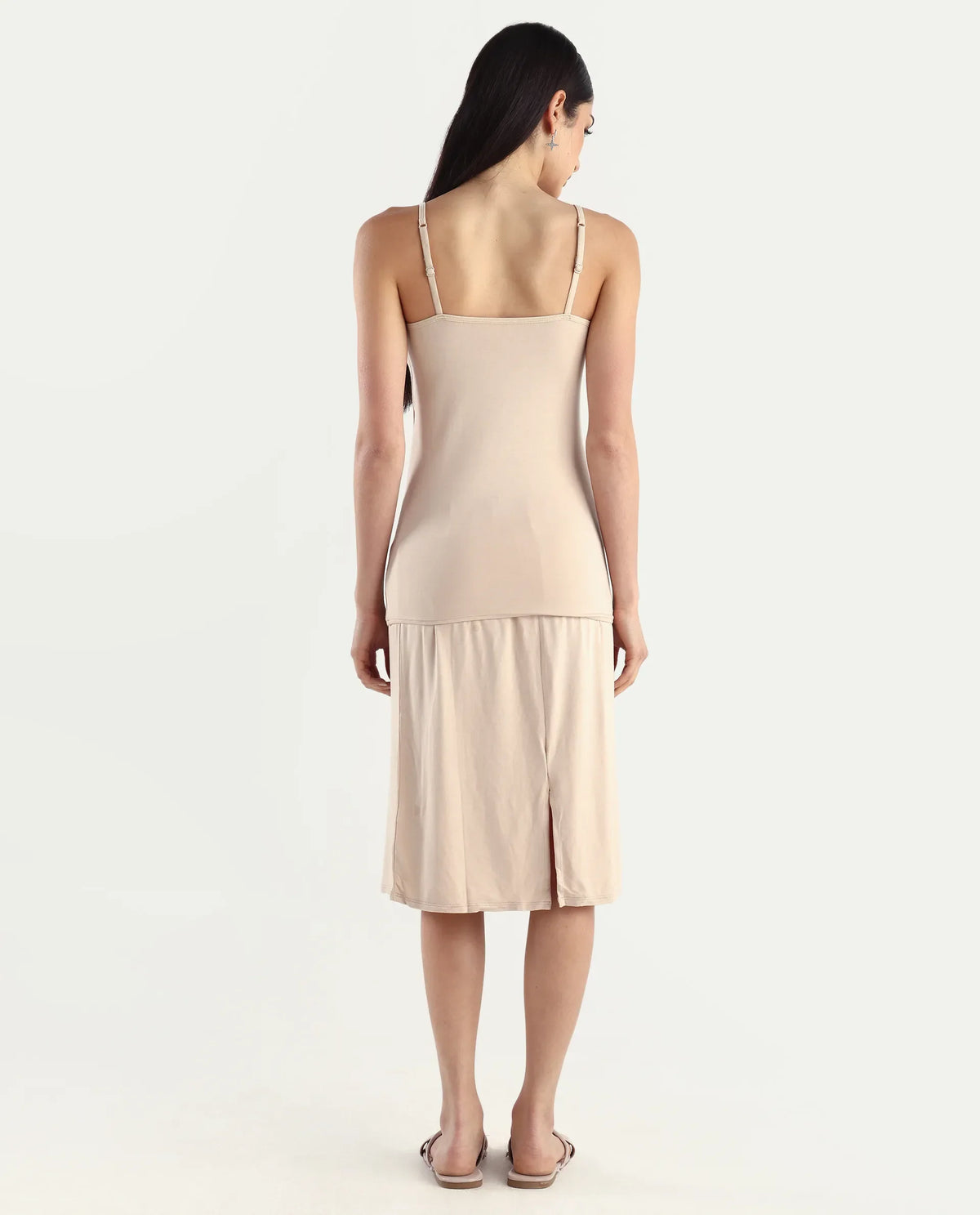 Rareism Women's Slippyaa Beige Shoulder Strap Plain Shoulder Strap Knee Length Straight Fit Inner Wear