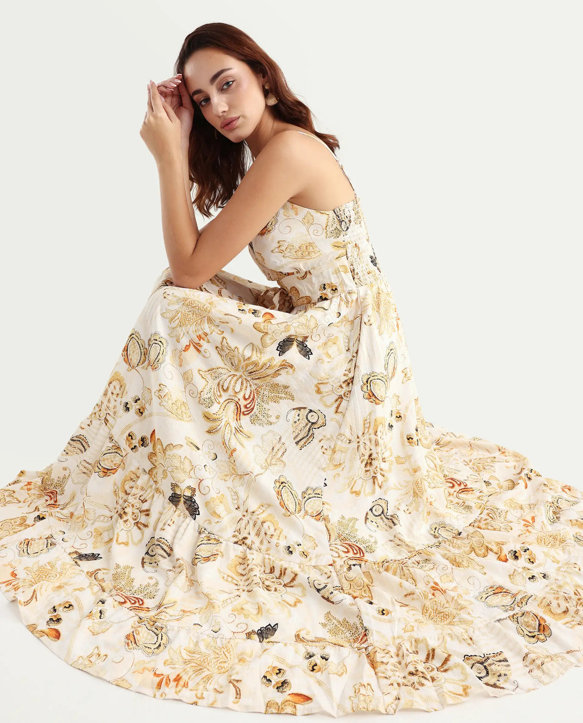 Rareism Women's Sojer Multi Nylon Blend Shoulder Strap Paisley Print Sleeveless Maxi Fit And Flare Dress