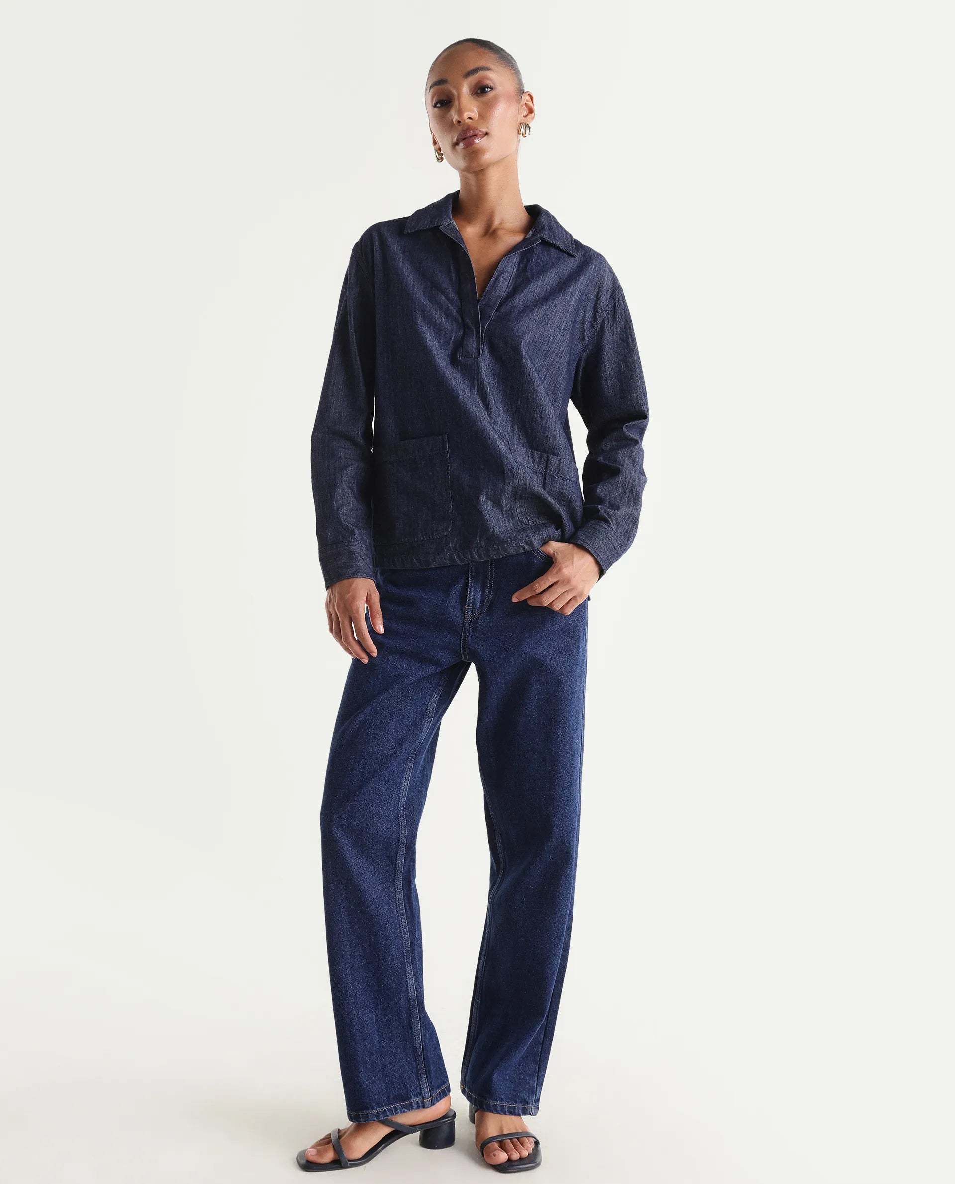 Rareism Women's Stella Dark Blue Cotton Straight Fit Plain Jeans