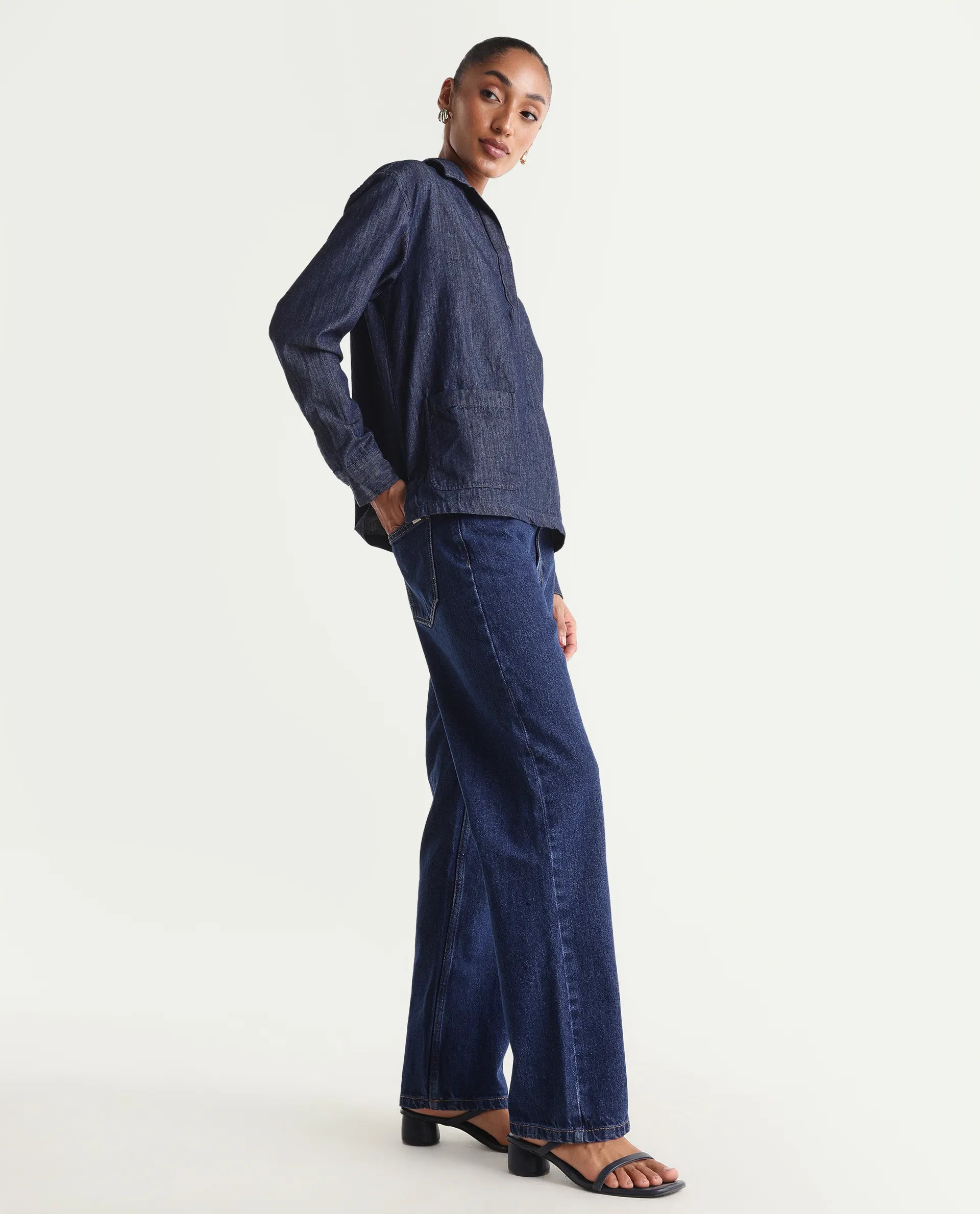 Rareism Women's Stella Dark Blue Cotton Straight Fit Plain Jeans