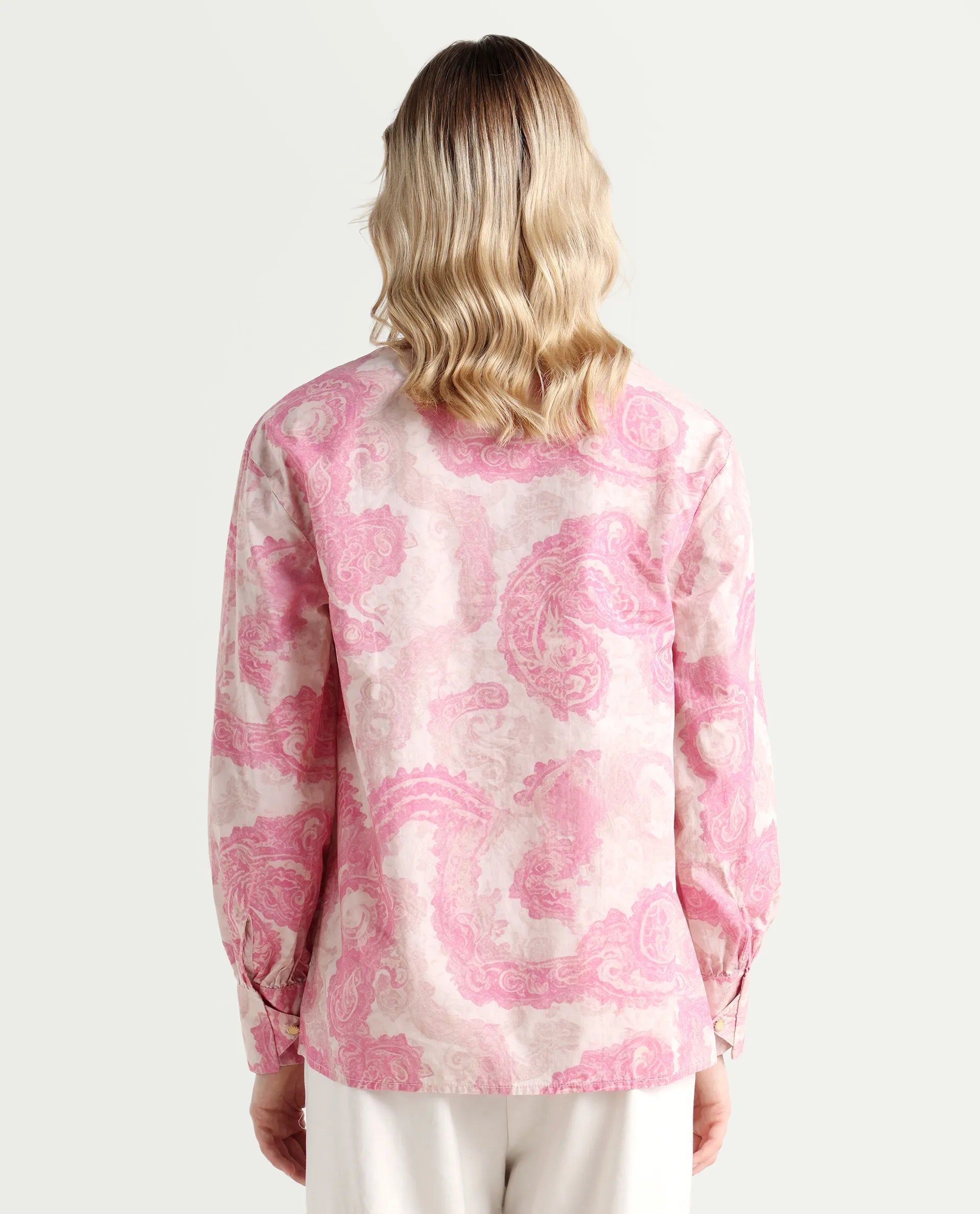 Rareism Women's Syrto Multi Cotton Crew Neck Paisley Print Cuffed Sleeve Regular Fit Top
