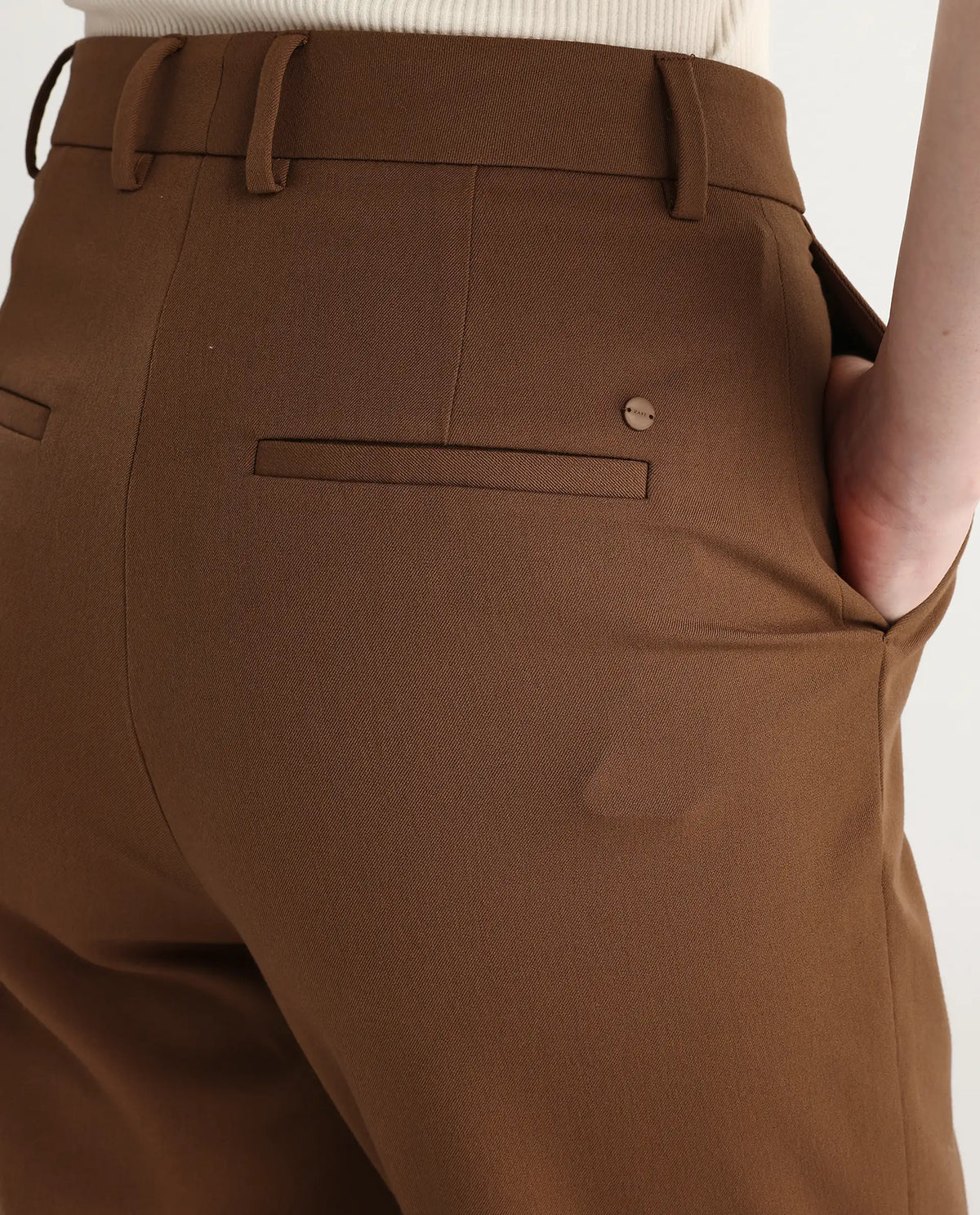 Rareism Women's Taper Light Brown Polyester Blend Tapered Ankle Length Plain Travel Trouser