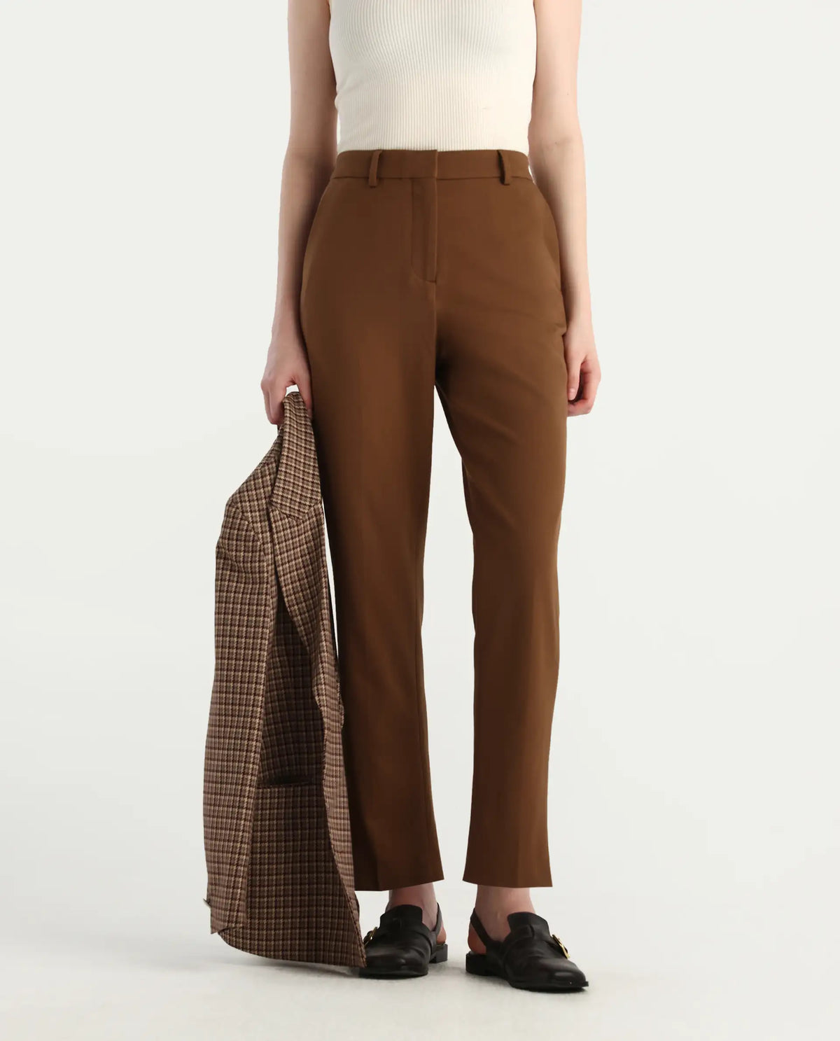 Rareism Women's Taper Light Brown Polyester Blend Tapered Ankle Length Plain Travel Trouser