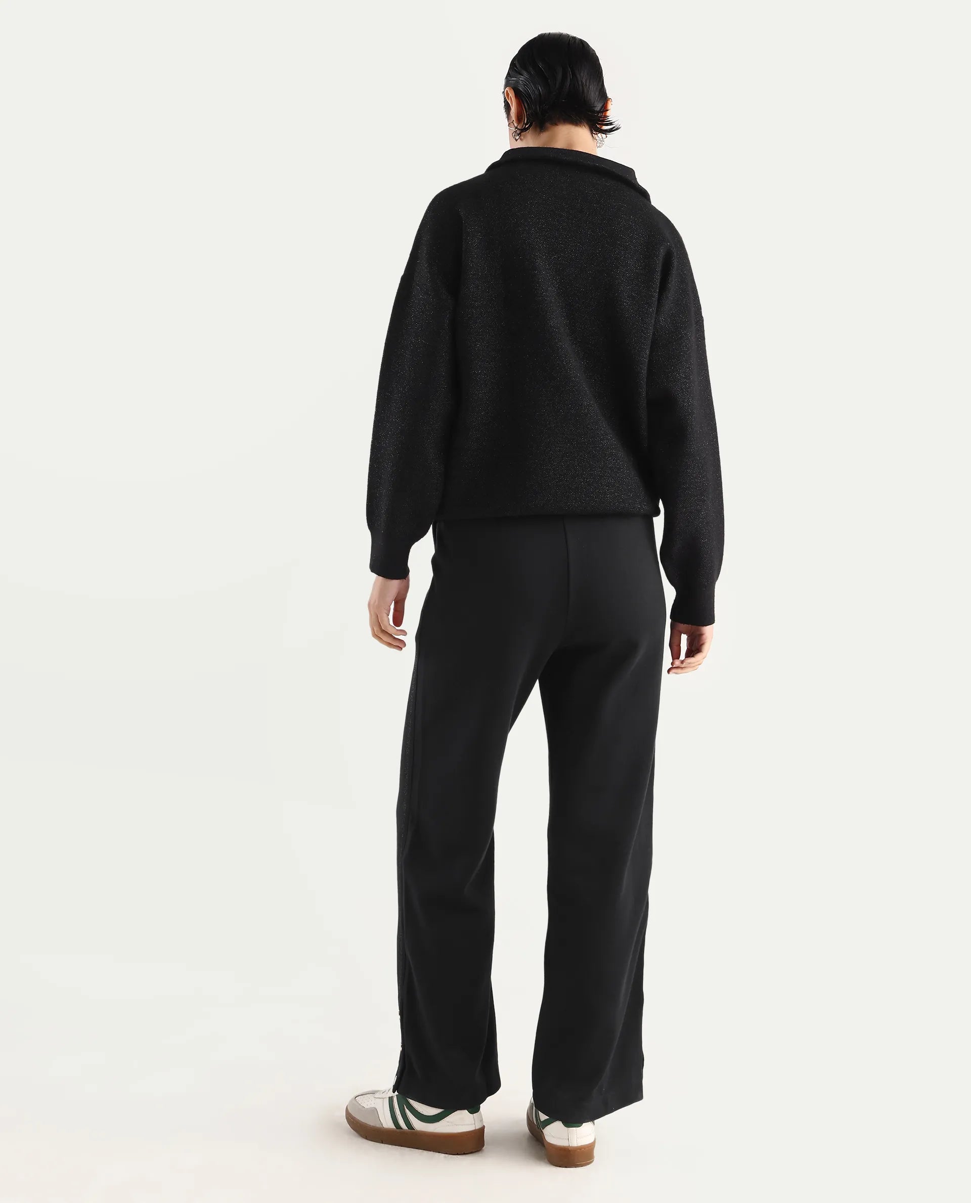 Rareism Women's Tappy Black Cotton Blend Plain Ankle Length Regular Fit Track Pant