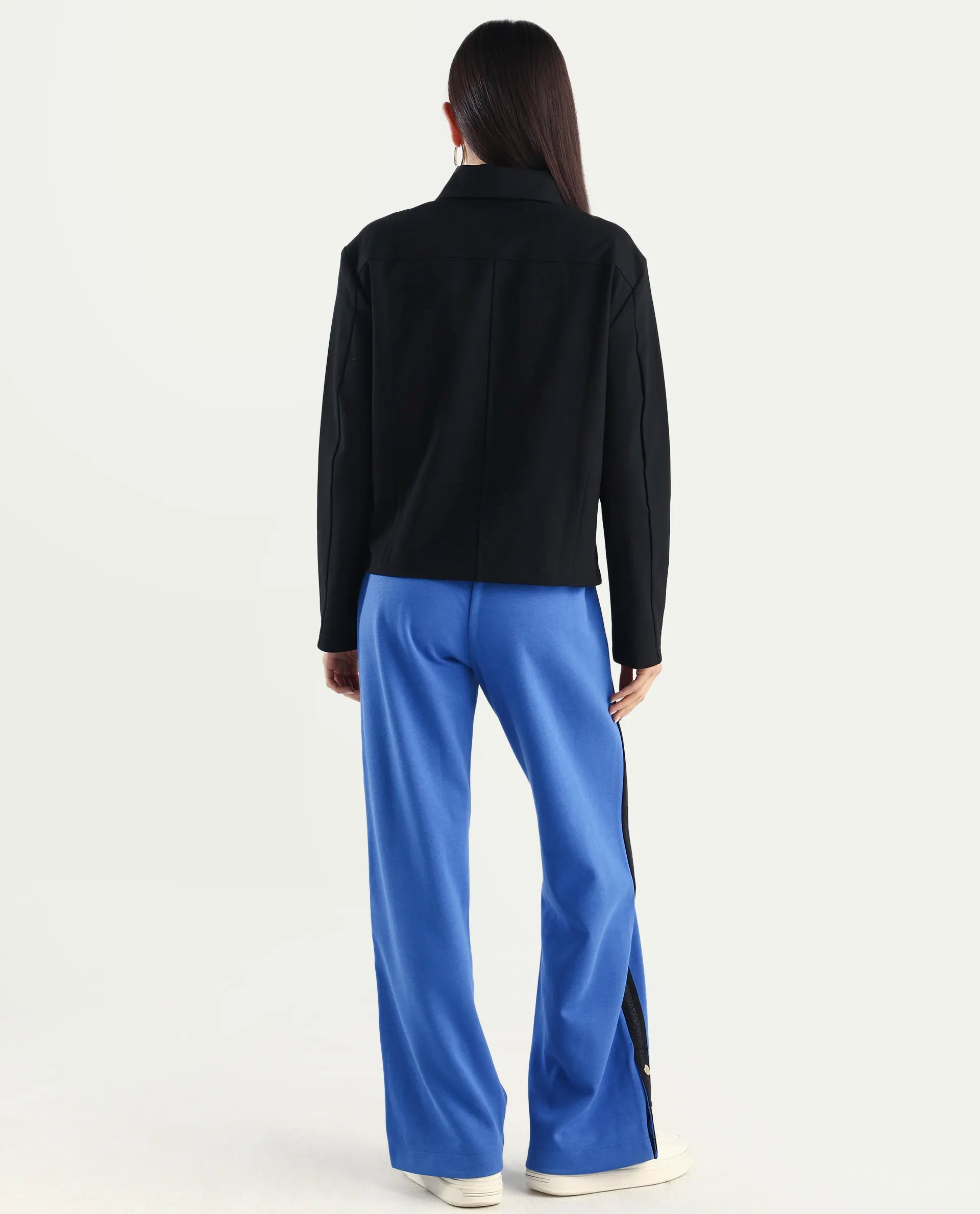 Rareism Women's Tappy Blue Cotton Blend Plain Ankle Length Regular Fit Track Pant