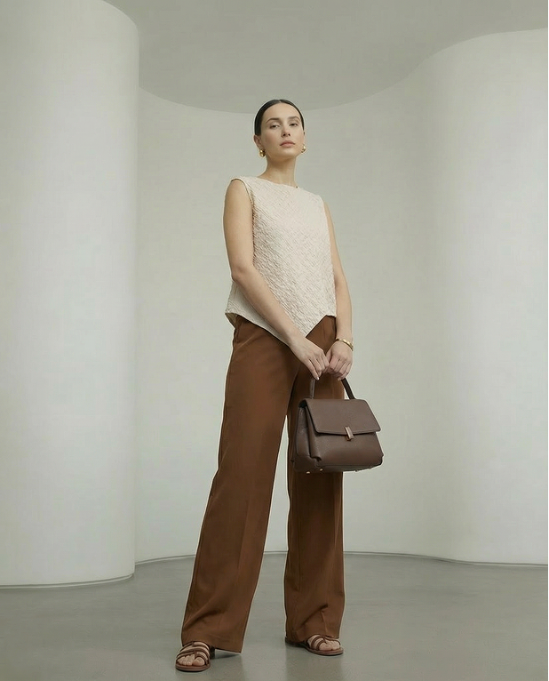 Rareism Women's Roulo-R Beige Polyester Sleeveless Crew Neck Button Relaxed Plain Top