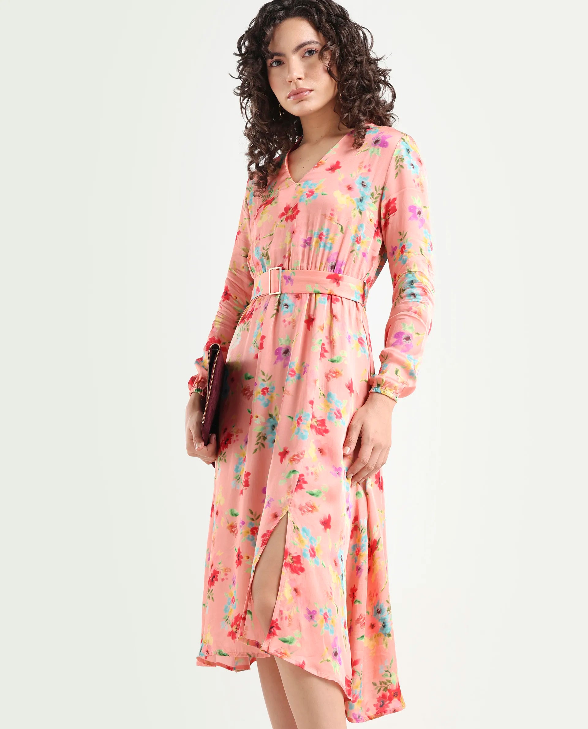 peach knee length dress TF-1303 PEACH COLOUR SHORT LINING KNEE LENGTH DRESS