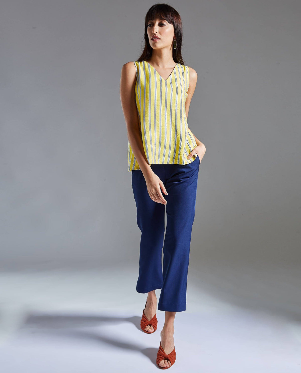 Rareism Women Wave Yellow Top Sleeveless