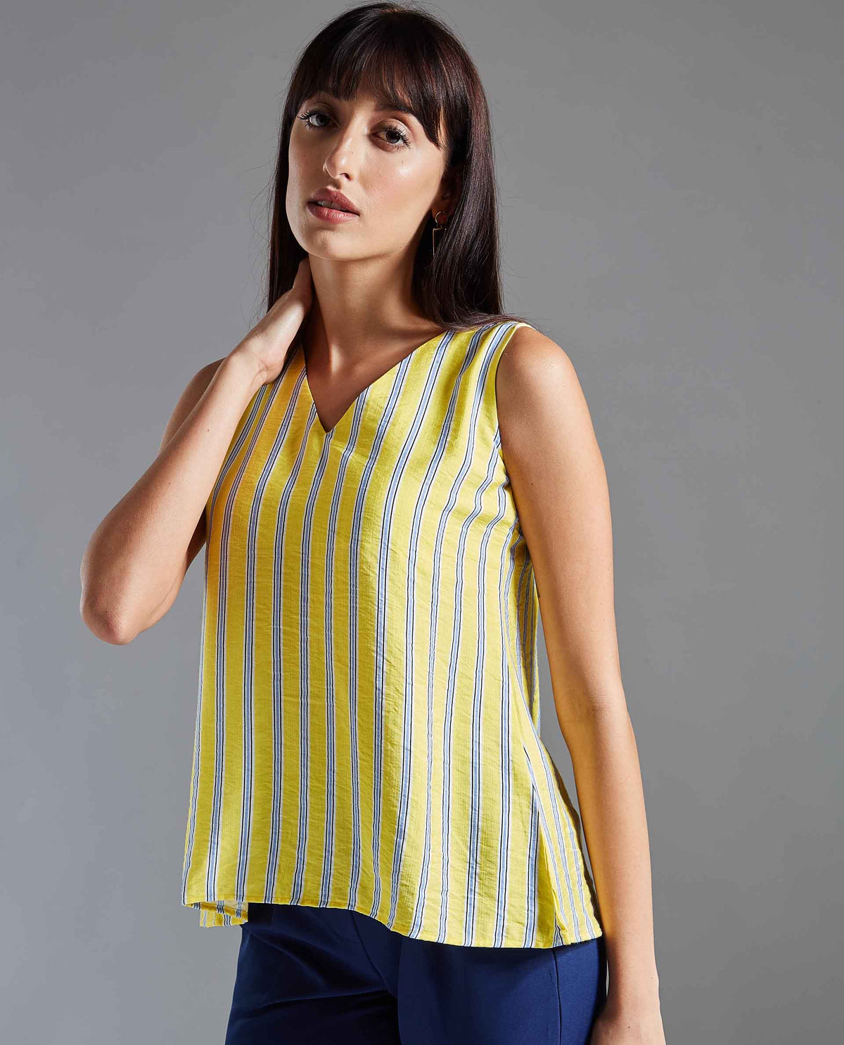 Rareism Women Wave Yellow Top Sleeveless