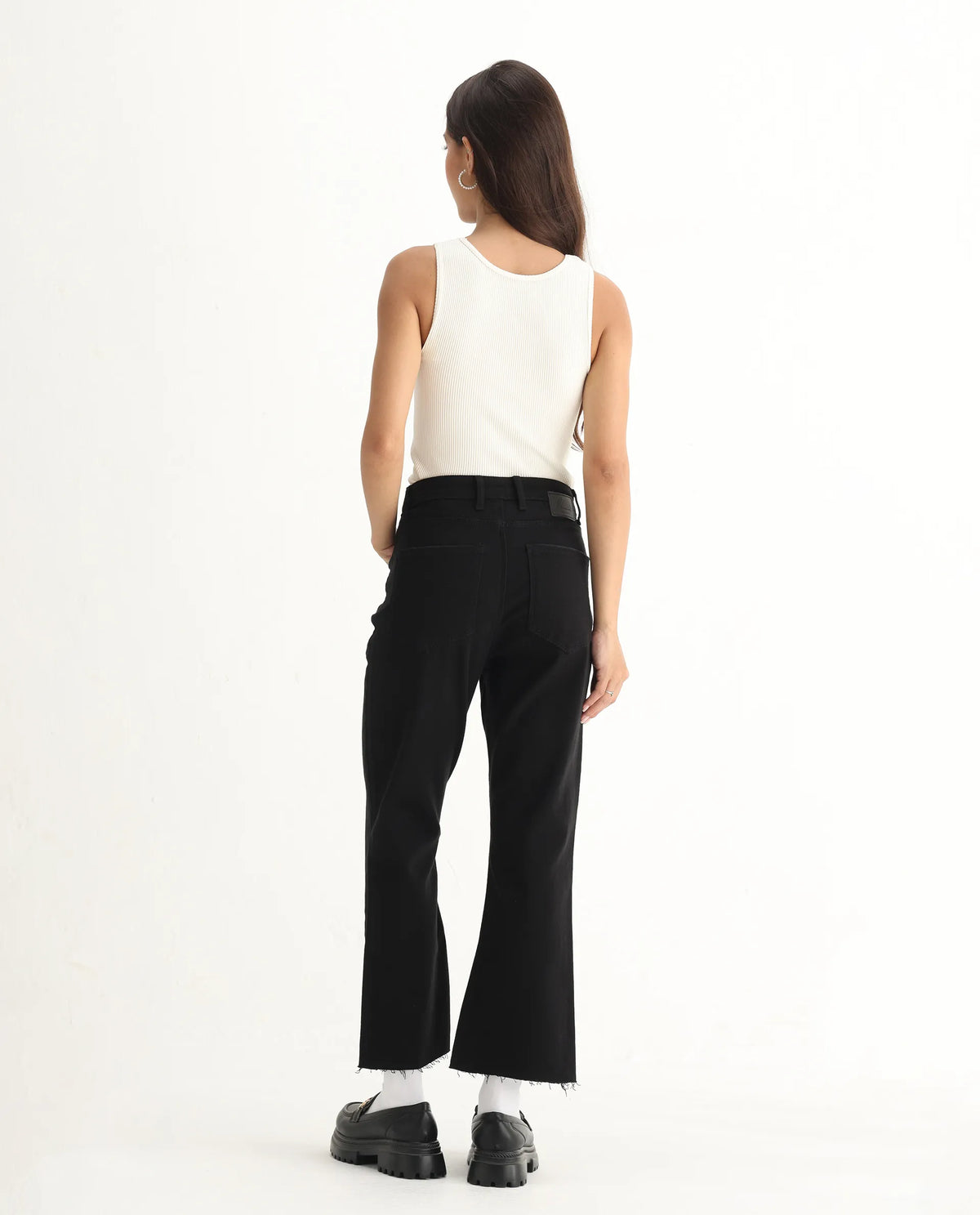 Rareism Women's Winona Black Cotton Blend Plain Ankle Length Classic Bootcut Jeans