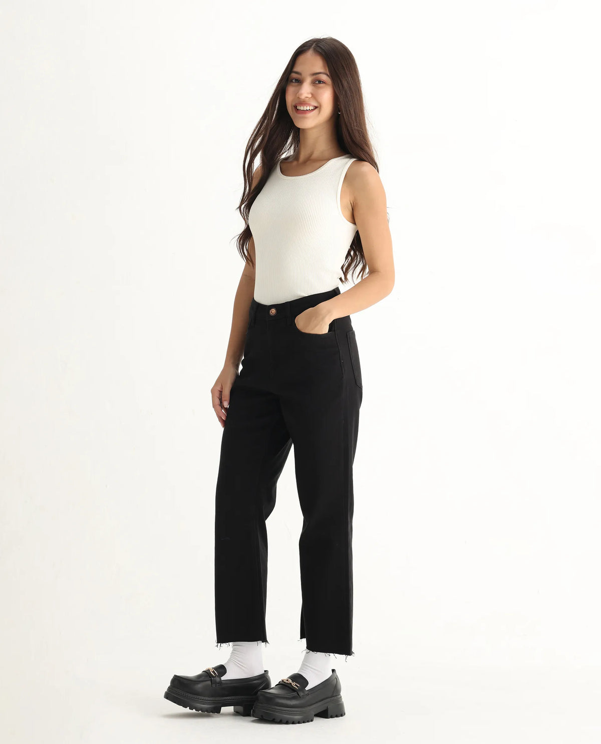 Rareism Women's Winona Black Cotton Blend Plain Ankle Length Classic Bootcut Jeans