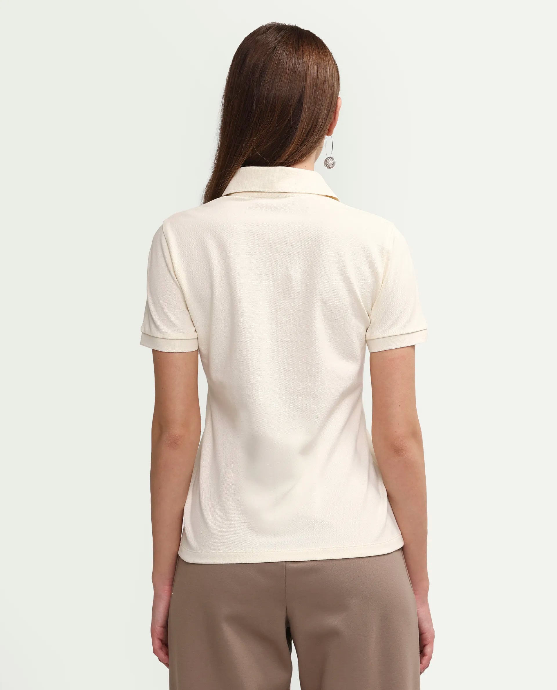 Rareism Women's Zana Off White Cotton Lycra Half Sleeve Regular Fit Plain Polo