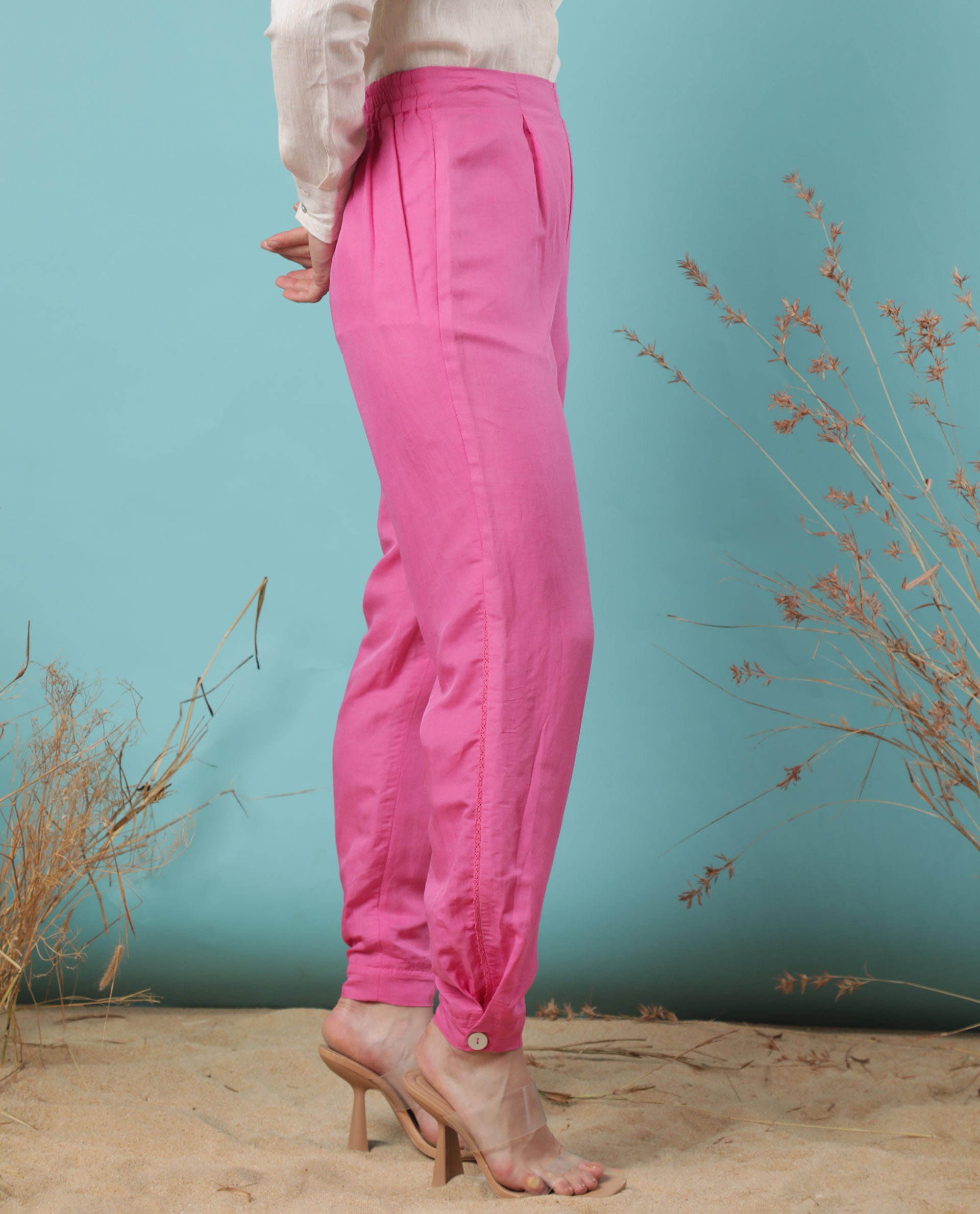 Buy Pink Cotton Linen Pants | FALL23/MASAI/PANT/08/HASP9 | The loom