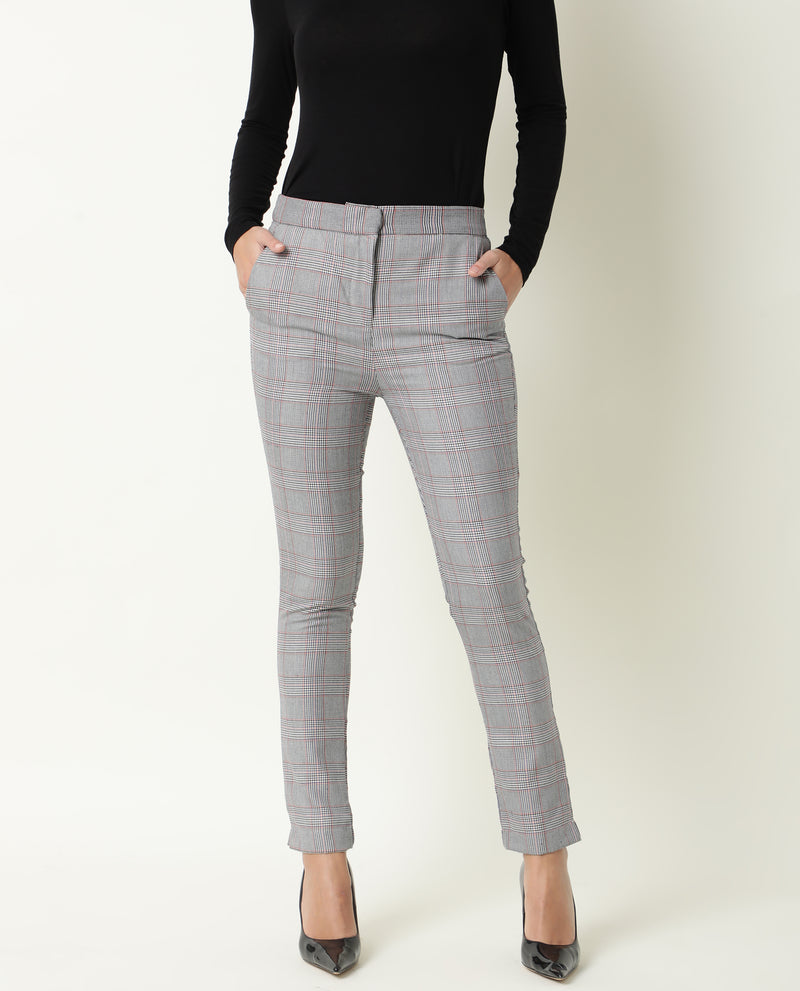 Beige Gingham Check Belted Peg Trousers  LexiFashion