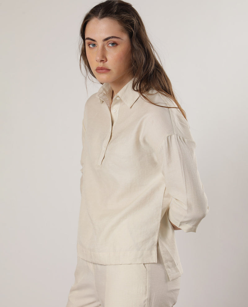 Rareism Women'S Velynn Beige Polyester Fabric Regular Fit Shirt Collar